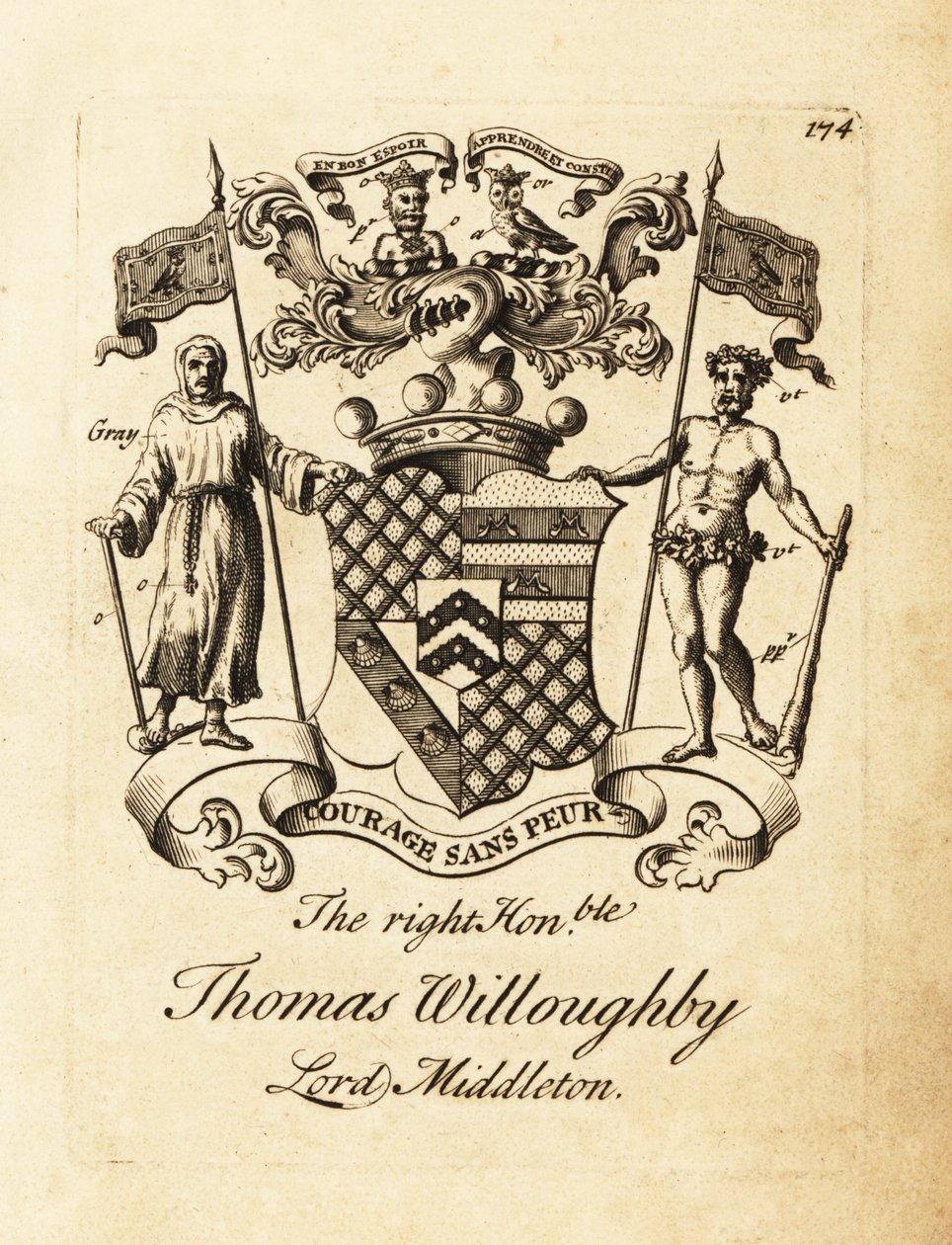 Våbenskjold fra den højre ærede Thomas Willoughby, Lord Middleton af Andrew Johnston