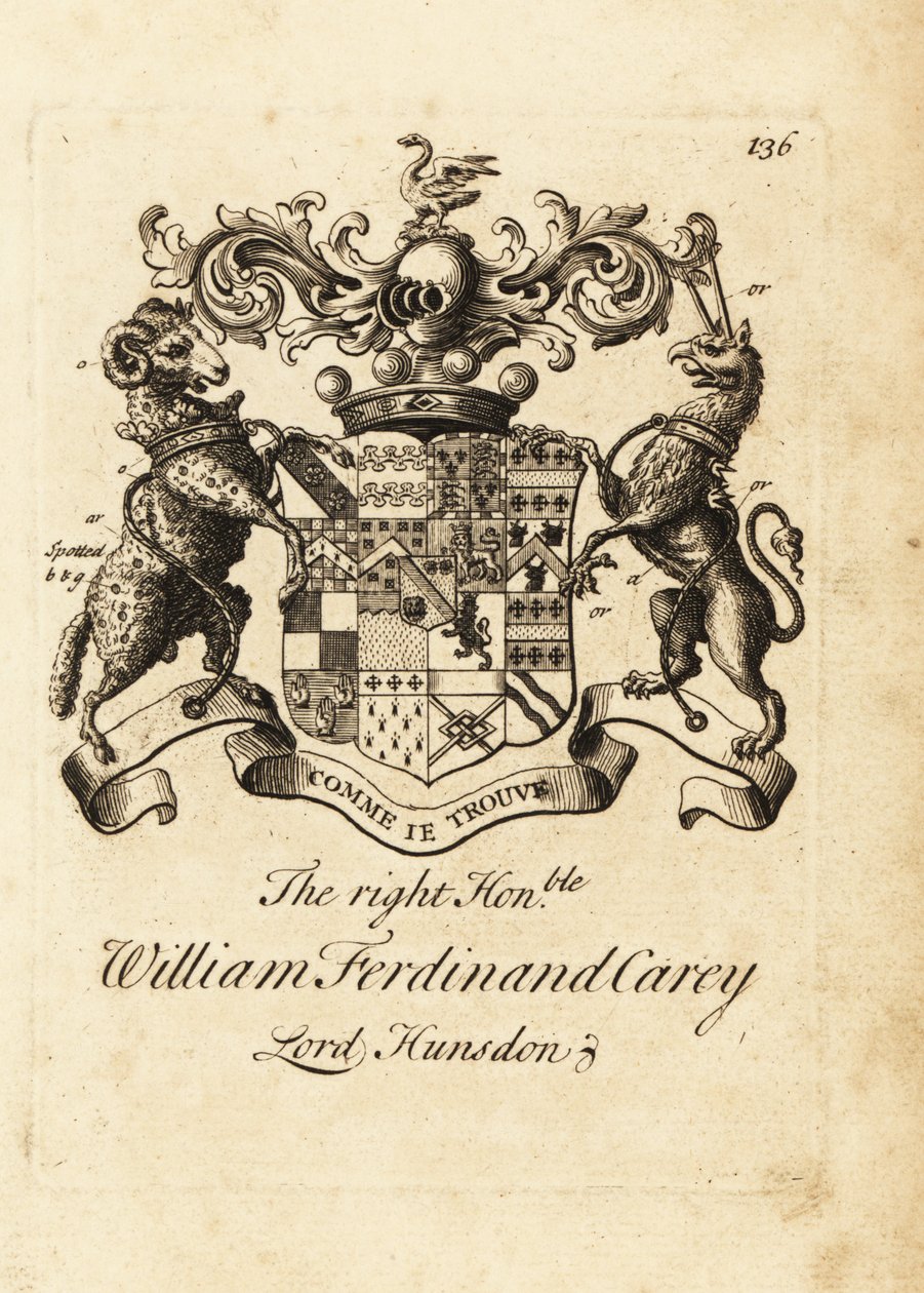 Våbenskjold af højre ærede William Ferdinand Carey, 8. Baron Hundsen, Lord Hunsdon af Andrew Johnston