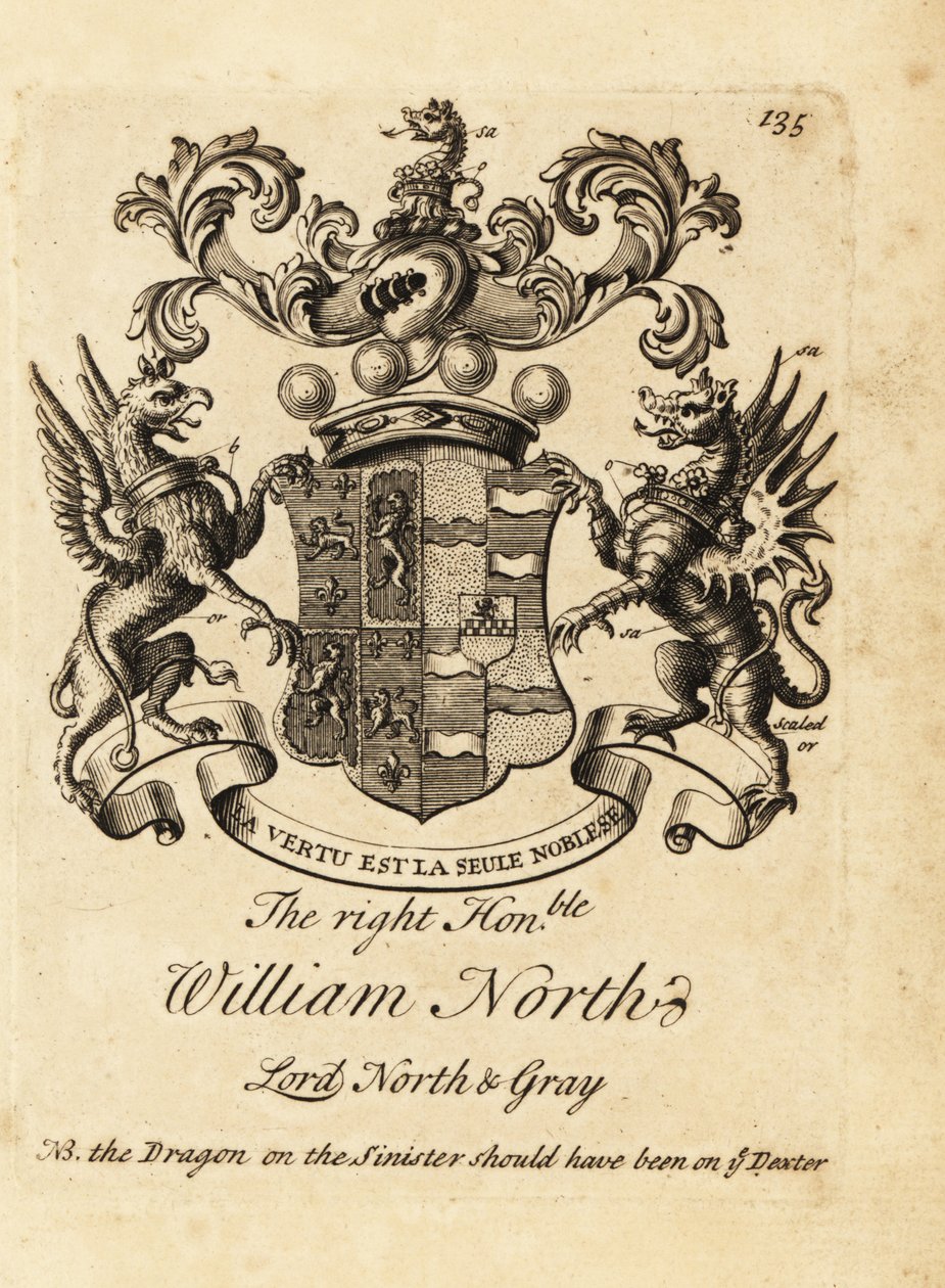 Våbenskjold for den højre ærede William North, Lord North & Gray, 6. Baron North, 2. Baron Gray af Andrew Johnston