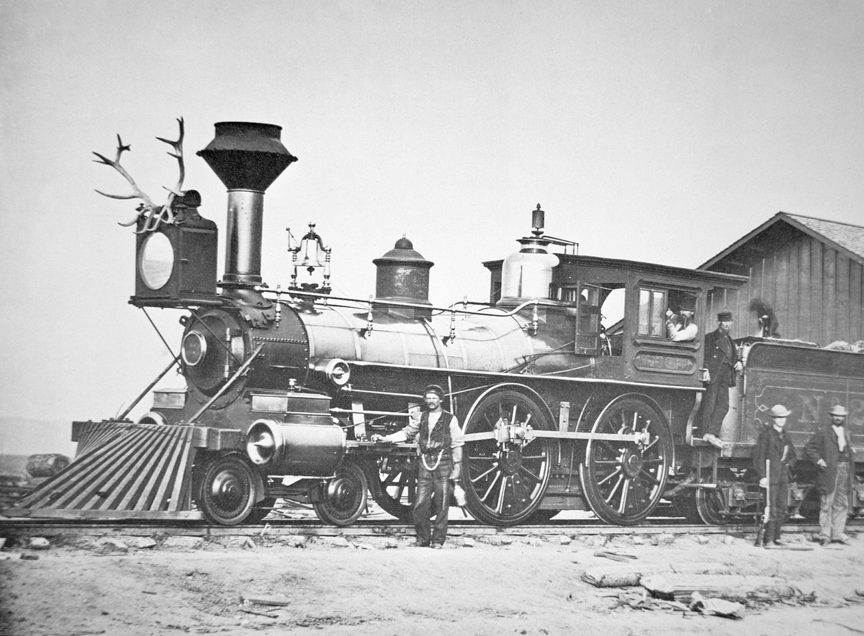 Lokomotiv nr. 23 på Wyoming Station ny Little Laramie River, Wyoming af Andrew Joseph Russell