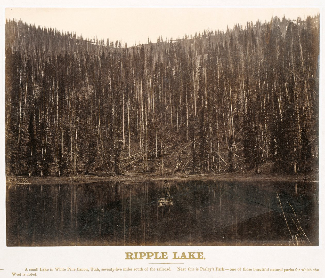 Ripple Lake, White Pine Cañon, Utah, fra Great West Illustrated In a Series of Photographic Views across the Continent Taken along the Line of the Union Pacific Railroad, West from Omaha, Nebraska, by A. J. Russell. Bind I af Andrew Joseph Russell