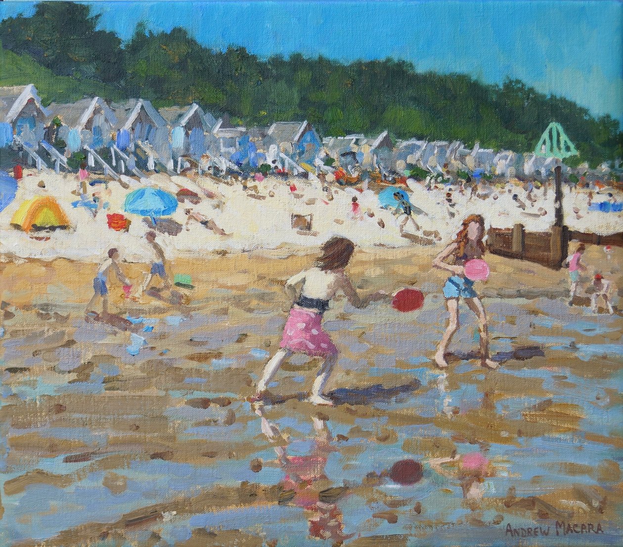 Bat and ball, Wells- next -the-sea, 2019, (olie på lærred) af Andrew Macara