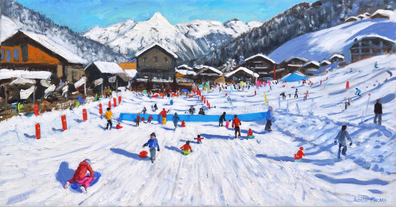 Børnslædekørsel, Les Gets, Frankrig, af Andrew Macara