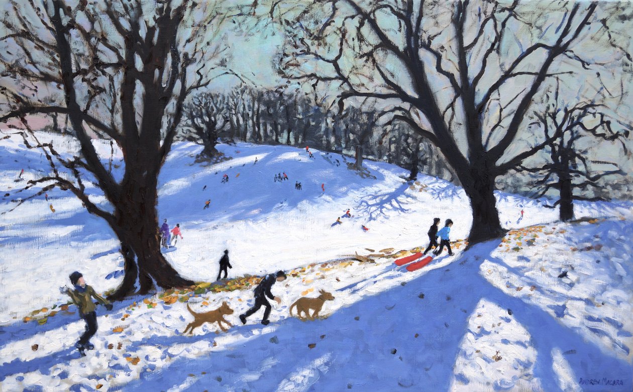 Juledag, Calke Abbey, Derby, 2017 (olie på lærred) af Andrew Macara