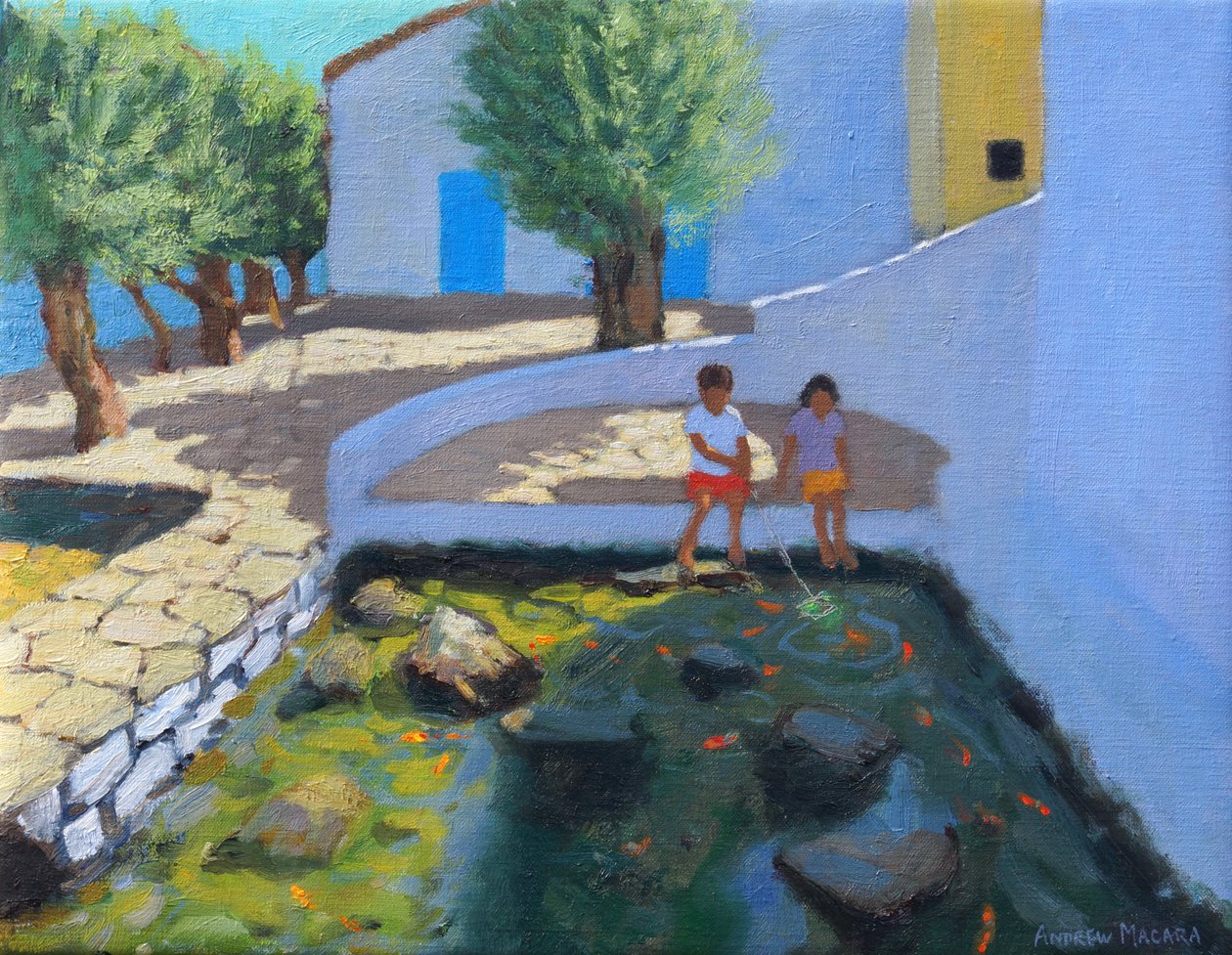Fiskedam, Milos, Grækenland, 2017, (olie på lærred) af Andrew Macara