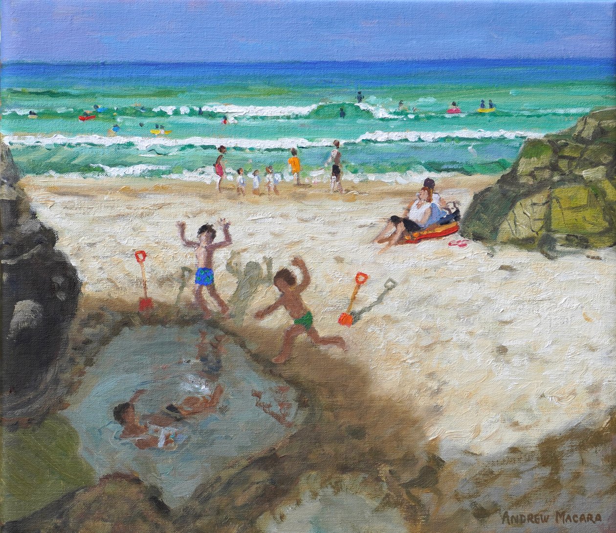 Fun in the sea pool, St Ives, 2024 (olie på lærred) af Andrew Macara