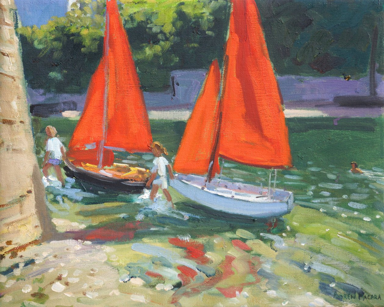 Piger med sejlbåde Looe , 2014, af Andrew Macara