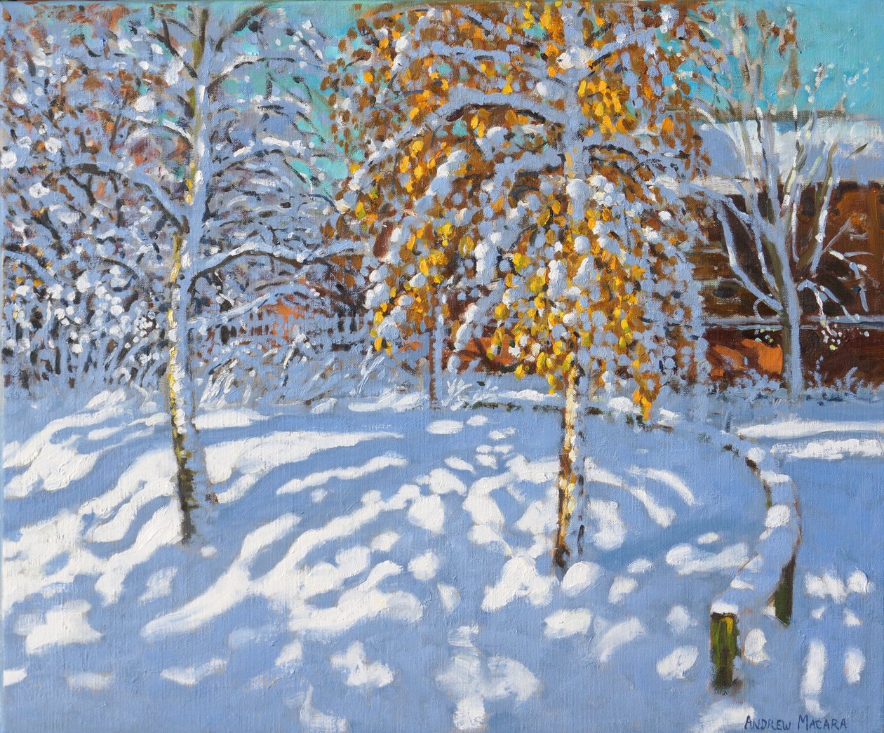 Gyldne blade om vinteren, Normanton, Derby, (olie på lærred) af Andrew Macara