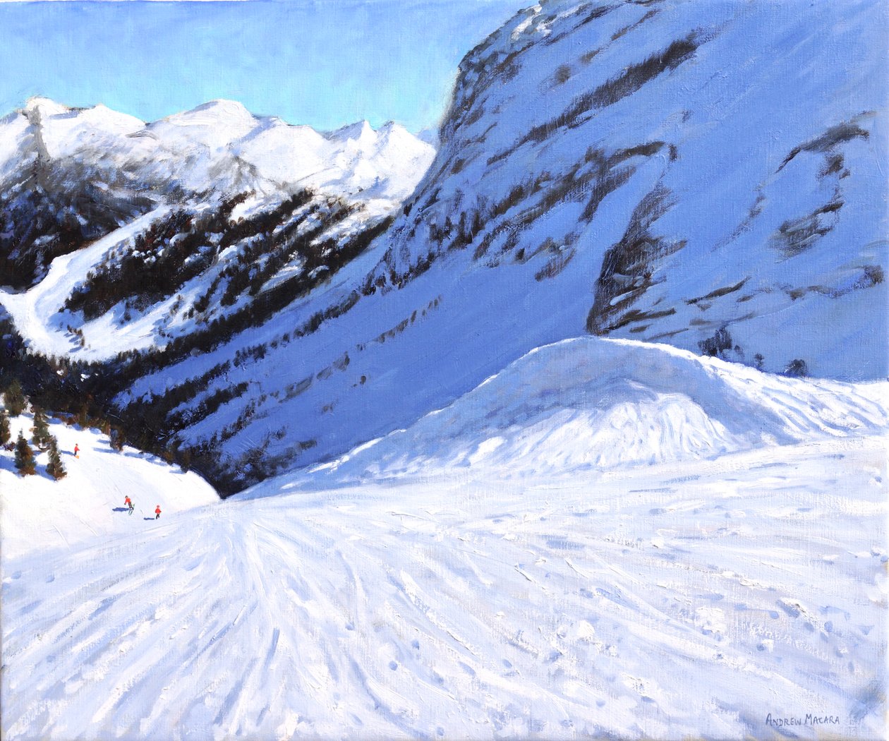 Ind i dalen, Courchevel, Frankrig, 2019, (olie på lærred) af Andrew Macara