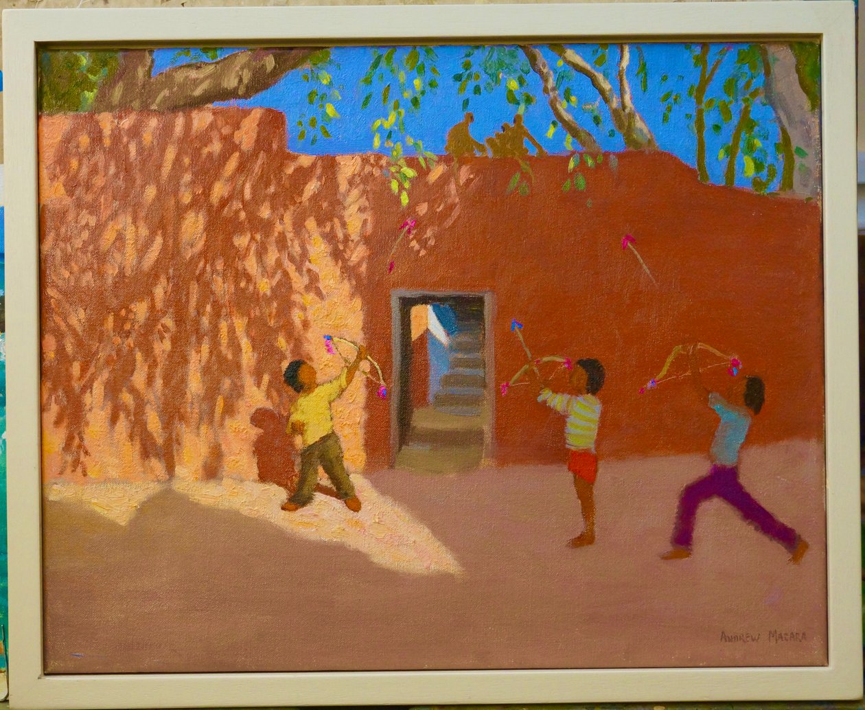 Spiller bue og pile, Indien, 2005 (olie på lærred) af Andrew Macara