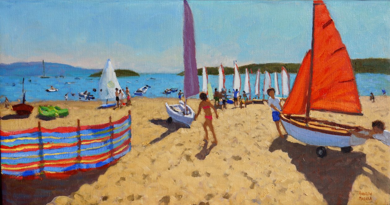 Skubber båden ud, Abersoch, 2016, af Andrew Macara