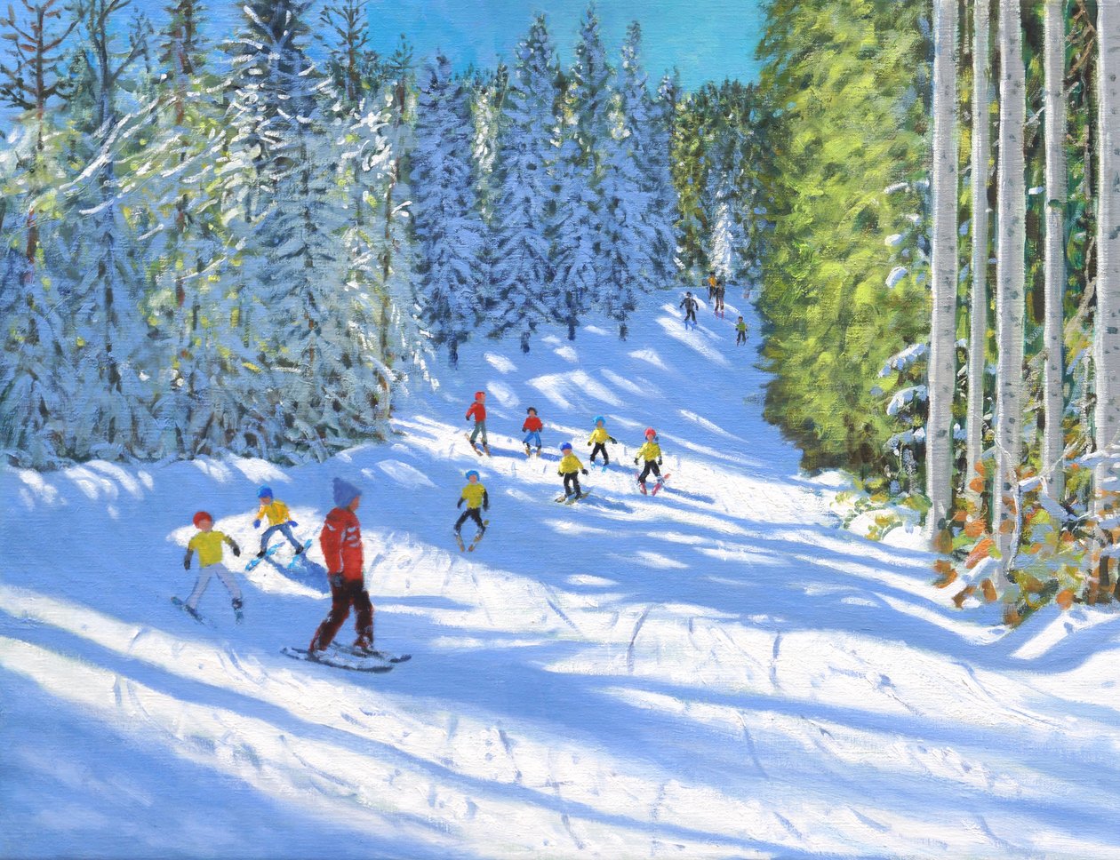 Skitime, Samoens, Frankrig, 2020, (olie på lærred) af Andrew Macara
