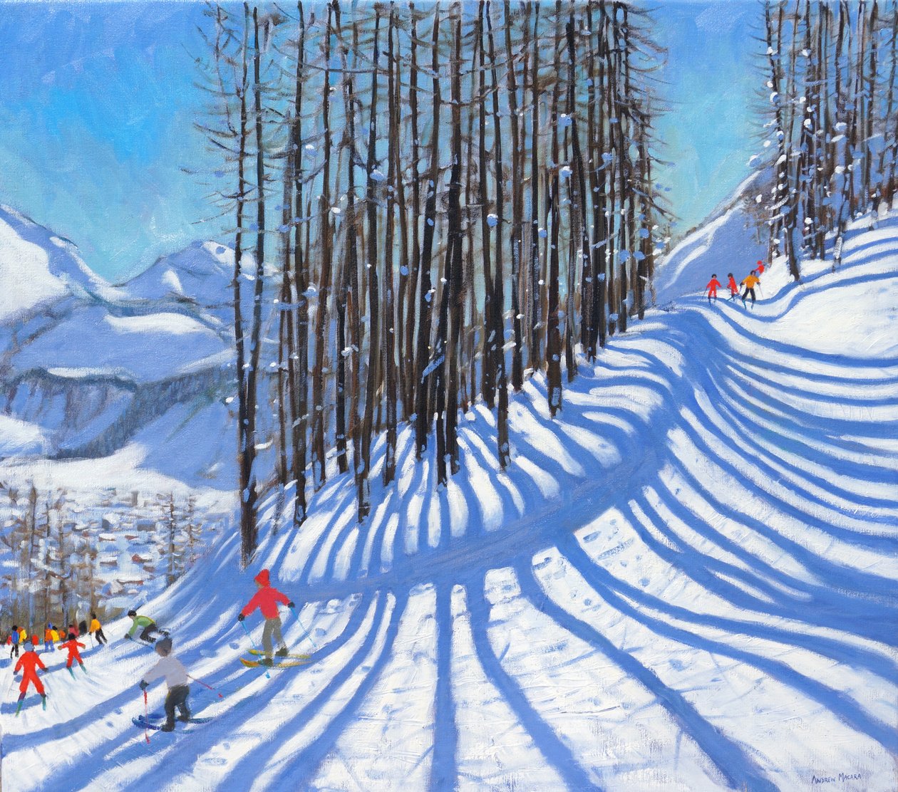Skiløb, La Daille, Tignes, Frankrig. 2015, (olie på lærred) af Andrew Macara