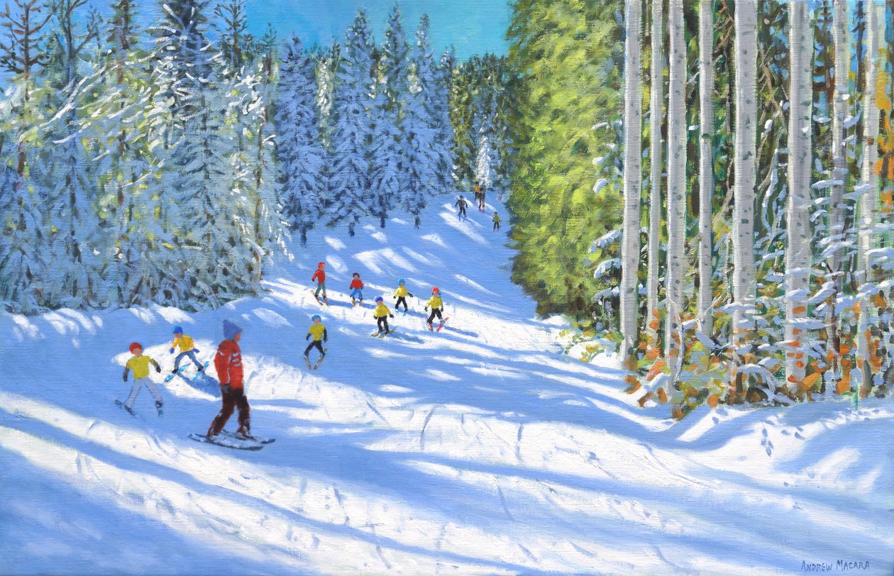 Skiløb i Samoens, Frankrig, 2019 (olie på lærred) af Andrew Macara
