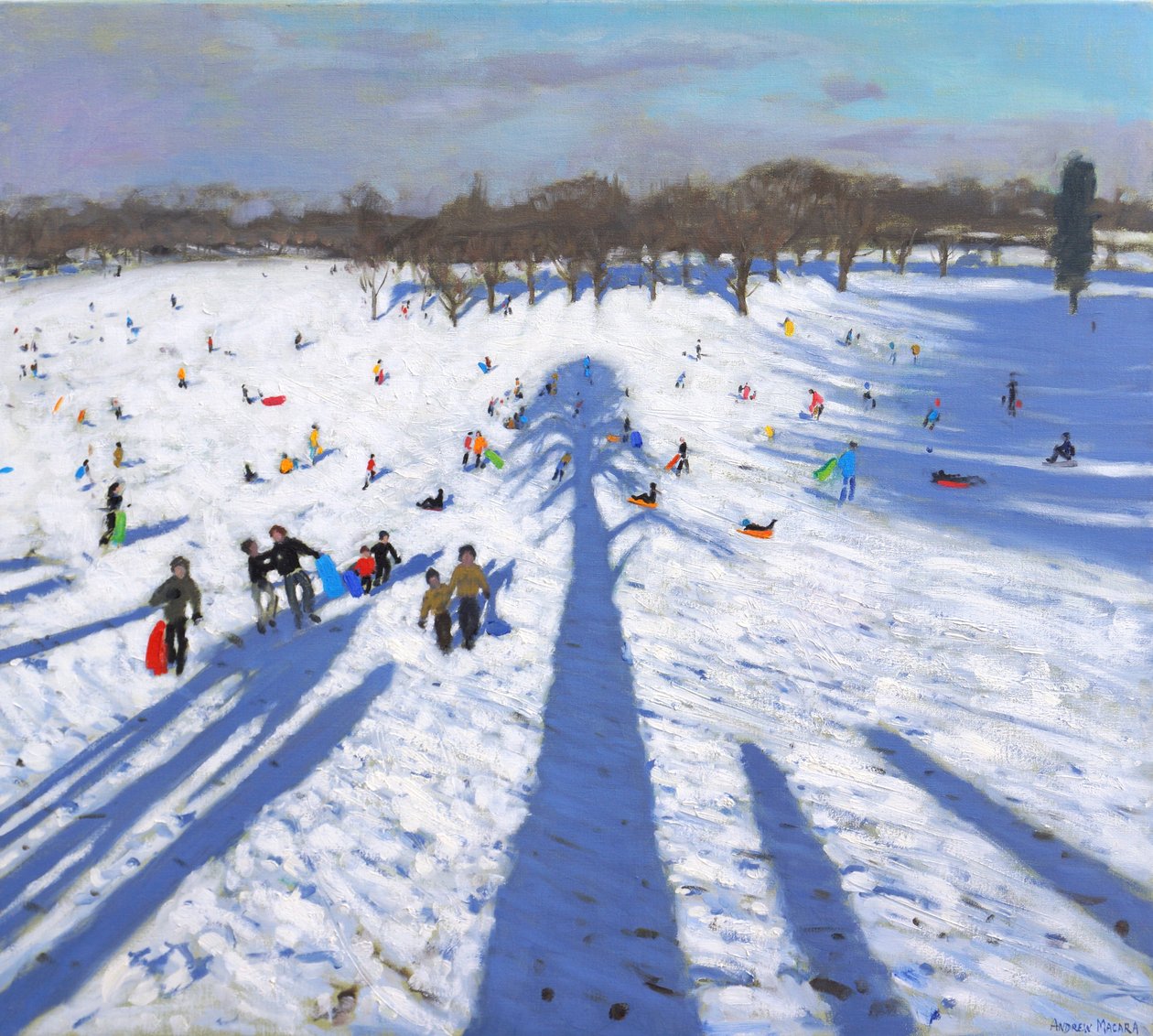 Sledging, Wollaton Park, 2017, (olie på lærred) af Andrew Macara