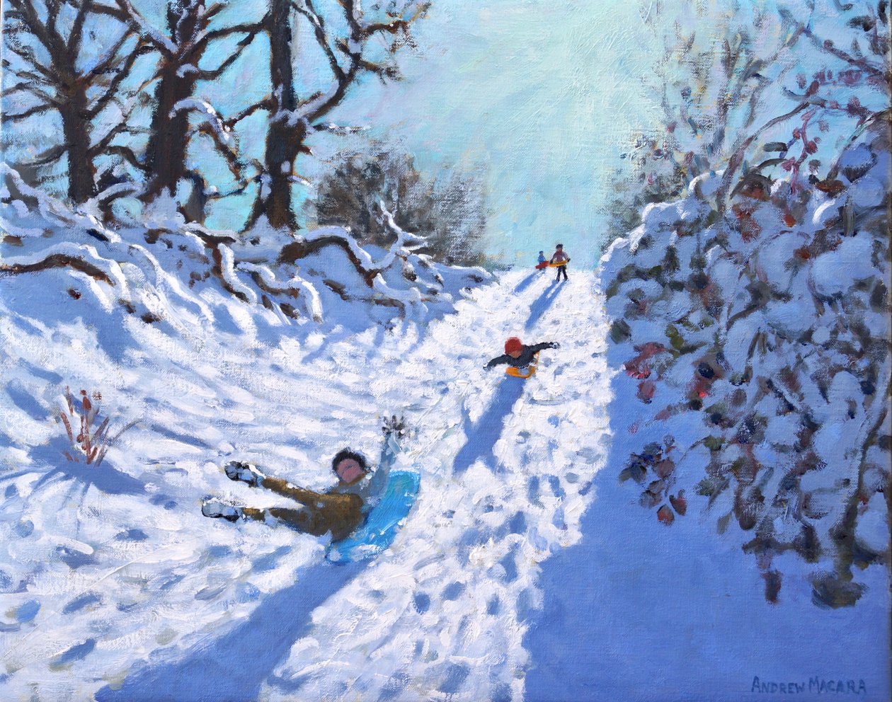 Sledging, Calke Abbey, Ticknall, Derby, 2021 (olie på lærred) af Andrew Macara