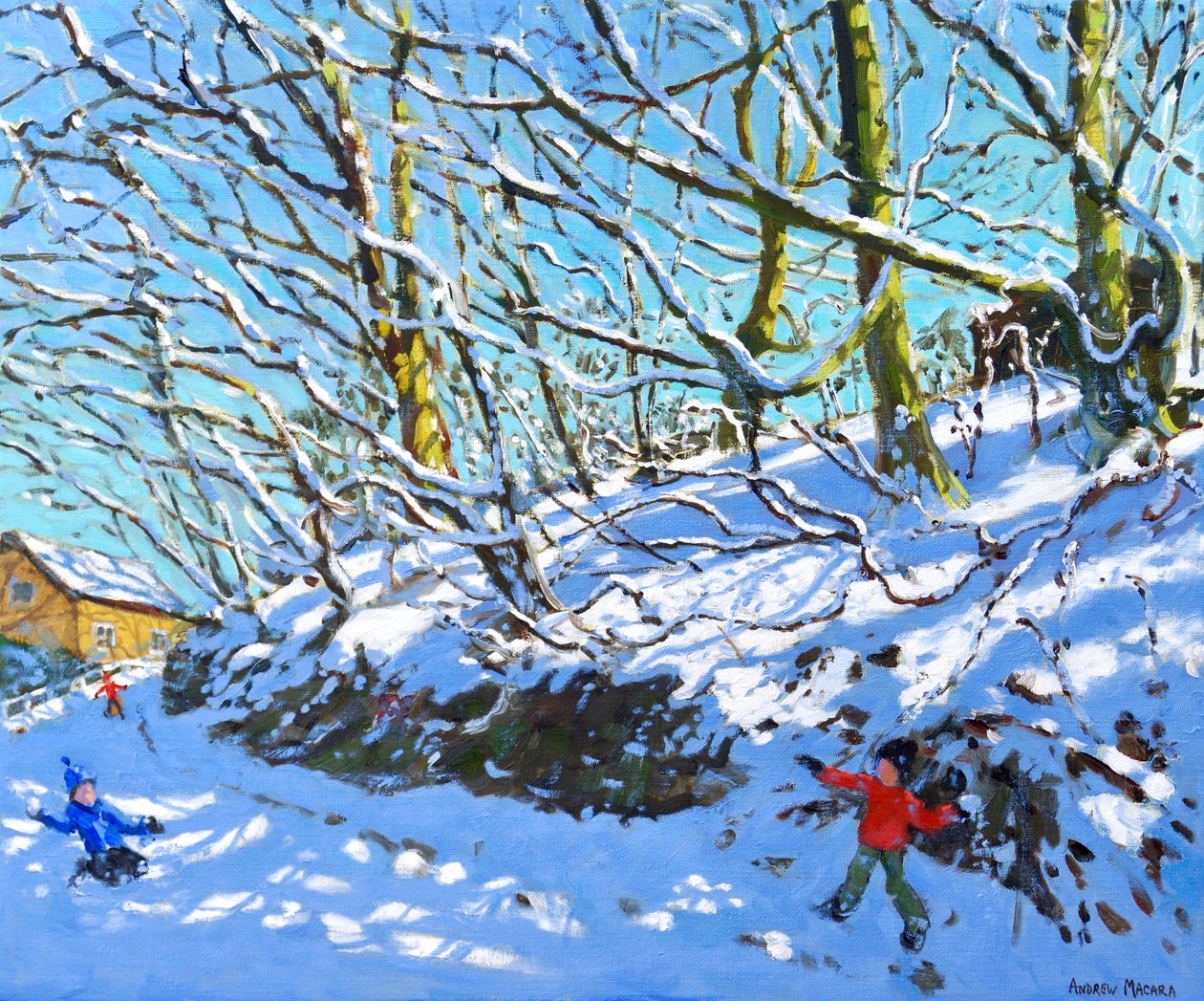 Snowballing, Upper Hulme, Staffordshire, 2020, (olie på lærred) af Andrew Macara