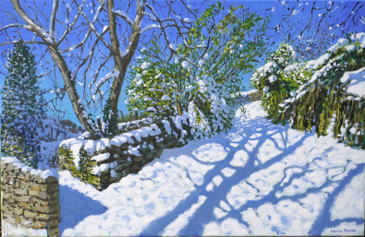 Forårssne, Wirksworth, Derbyshire, 2023 (olie på lærred) af Andrew Macara