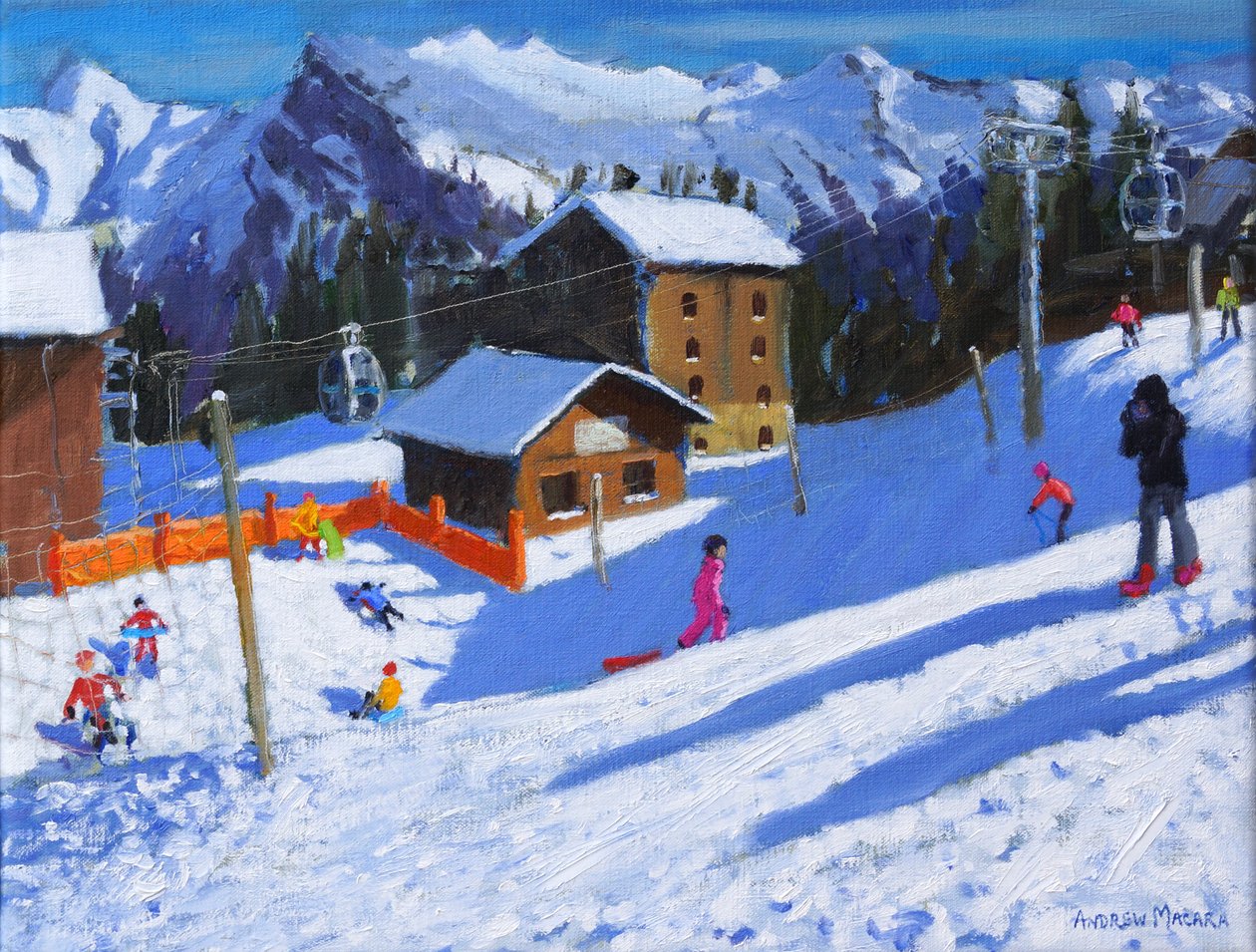 The Ice Rink, Samoens, Frankrig, 2022 (olie på lærred) af Andrew Macara