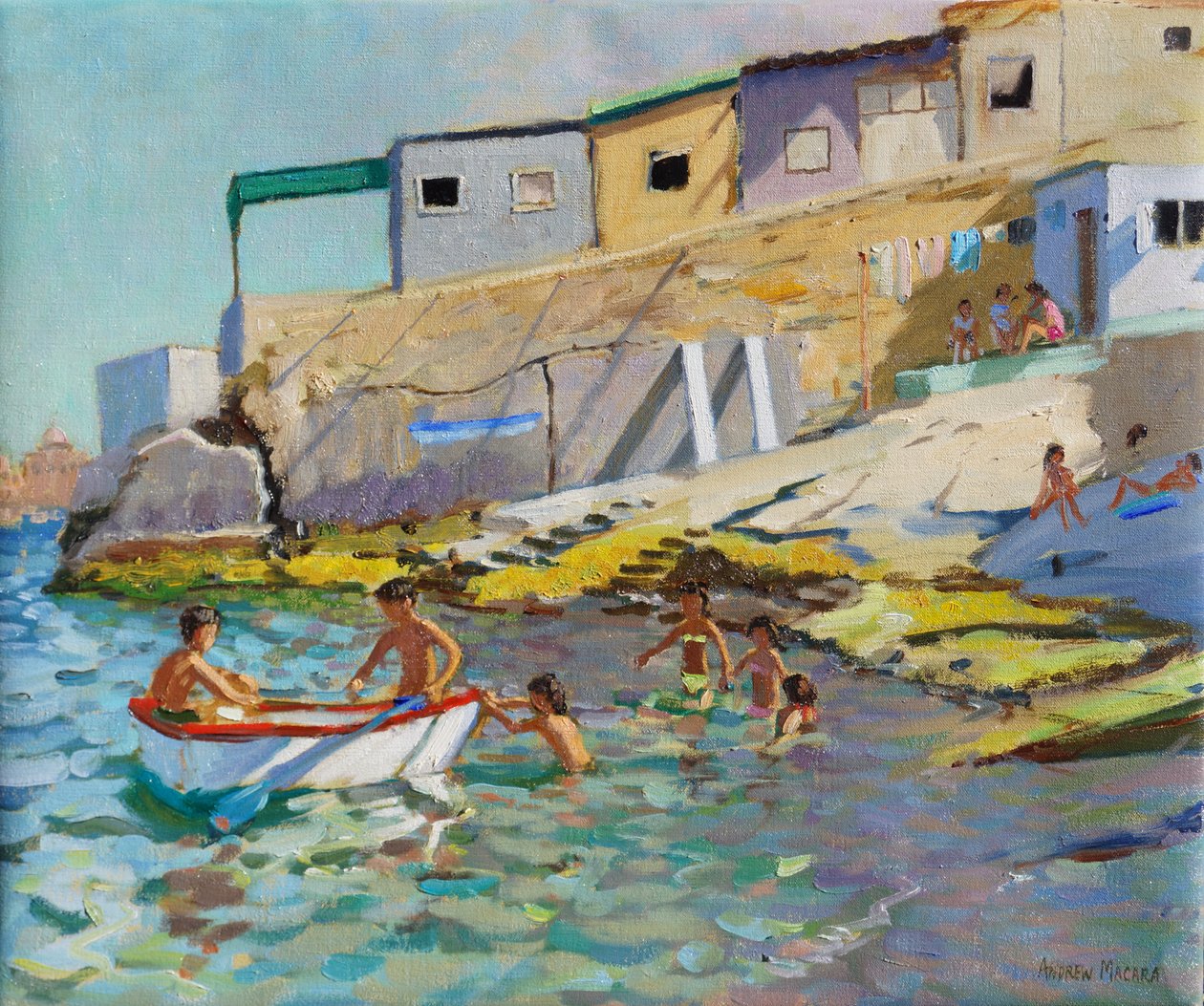 Rokbåden,Valetta,Malta,2015,(Olie på lærred) af Andrew Macara