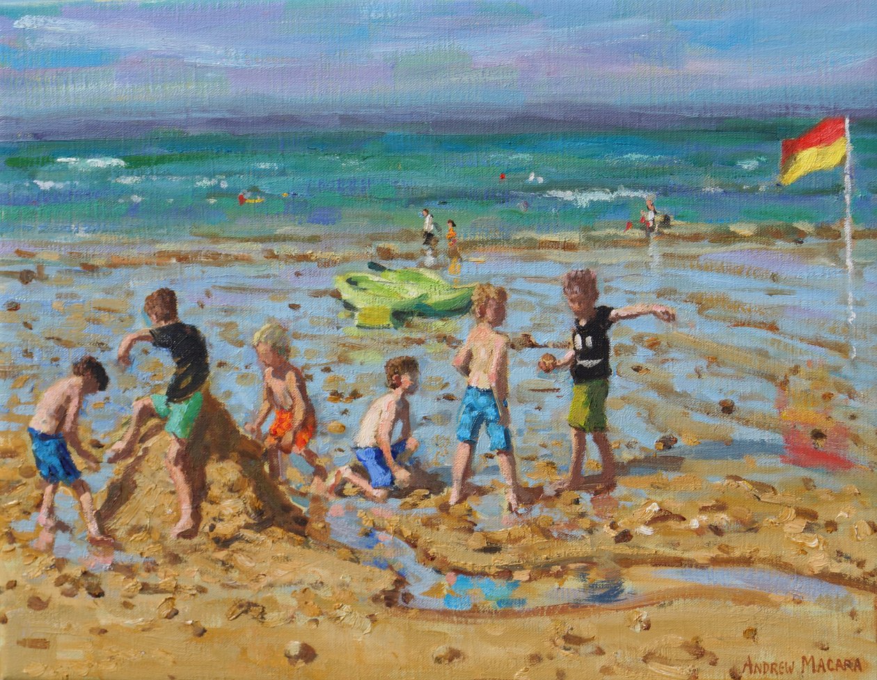 Sandslottet, Wells-next -the- sea, Norfolk, 2019, (olie på lærred) af Andrew Macara