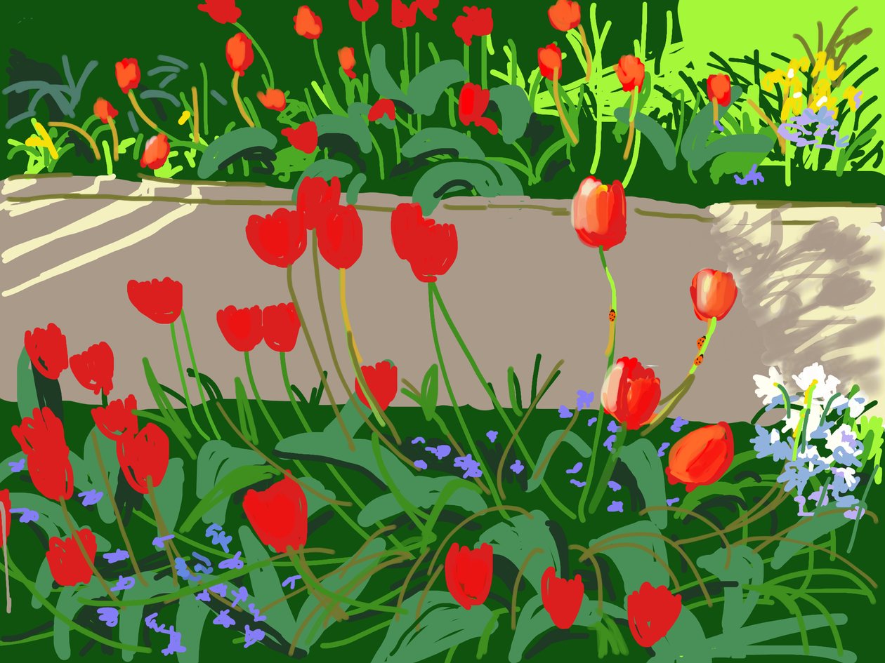 Tulipaner og Mariehøns, 2017, (iPad-maleri) af Andrew Macara