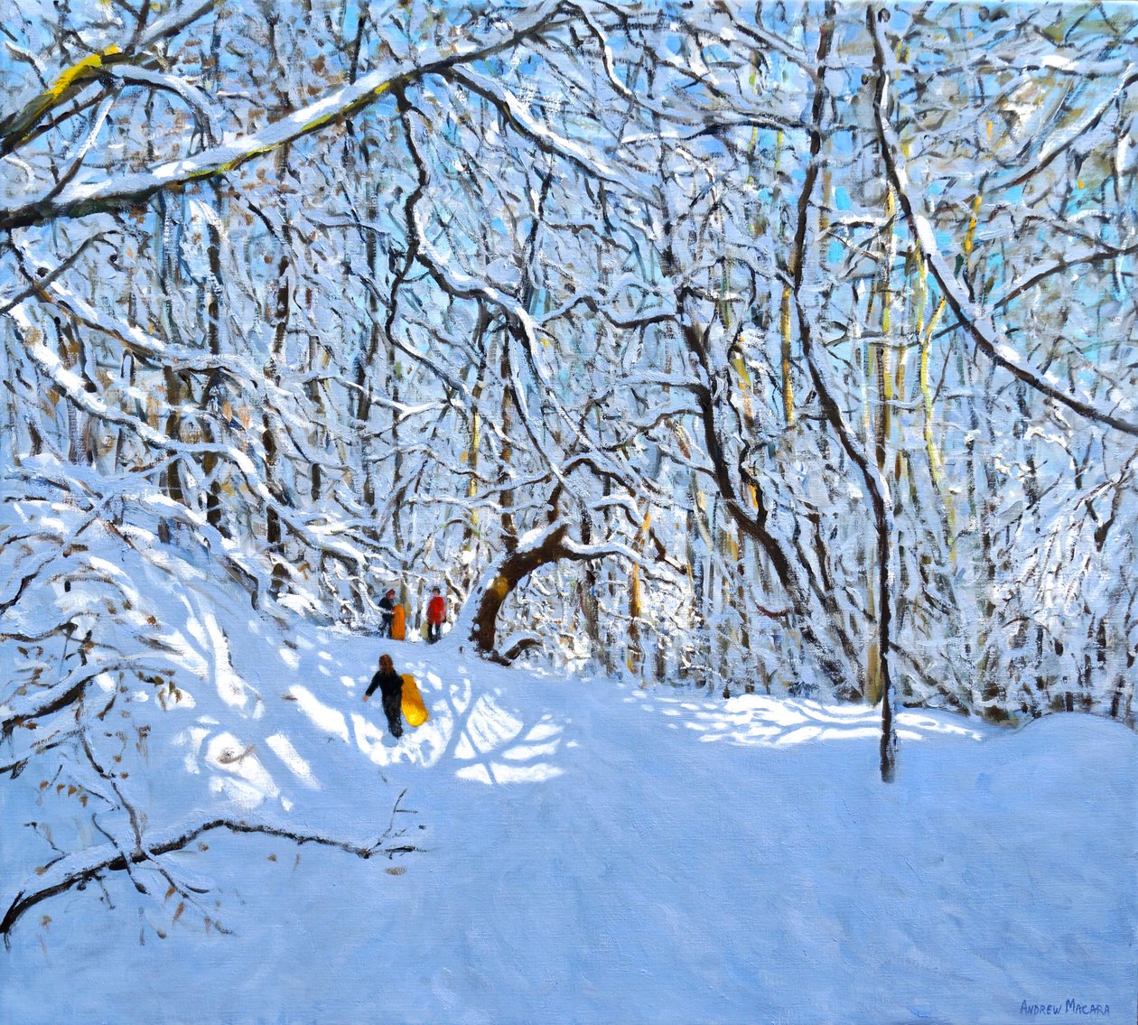 Gule og orange slæder, Allestree Park, Derby. 36 x 40,2018, af Andrew Macara