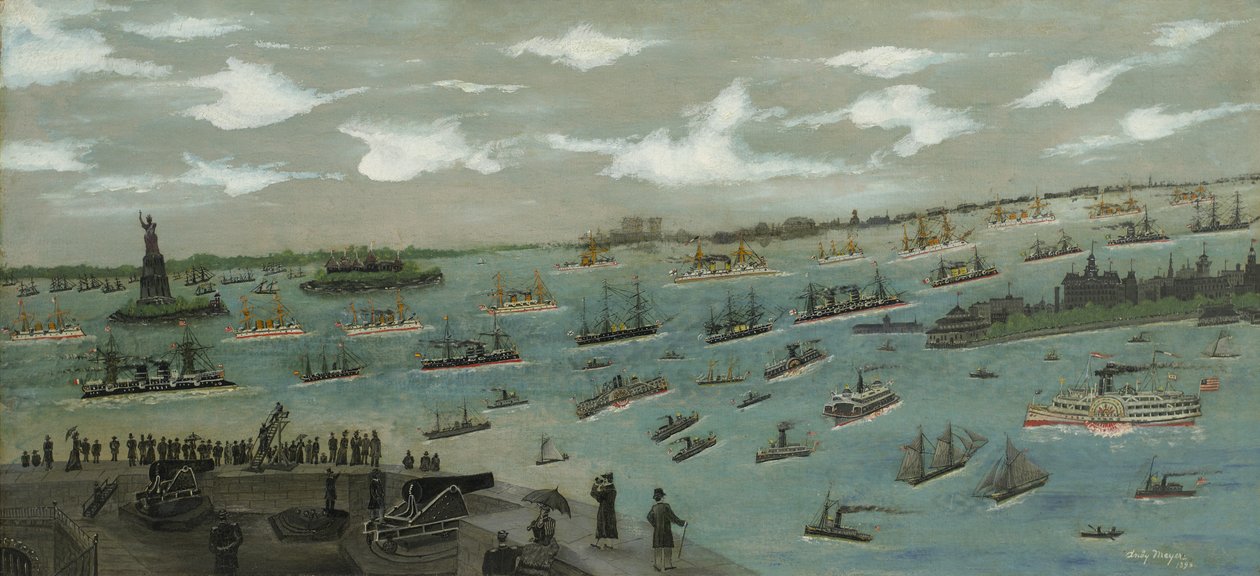 Gennemgang af den amerikanske flåde i New York Harbor med Frihedsgudinden, 1893 af Andrew Meyer