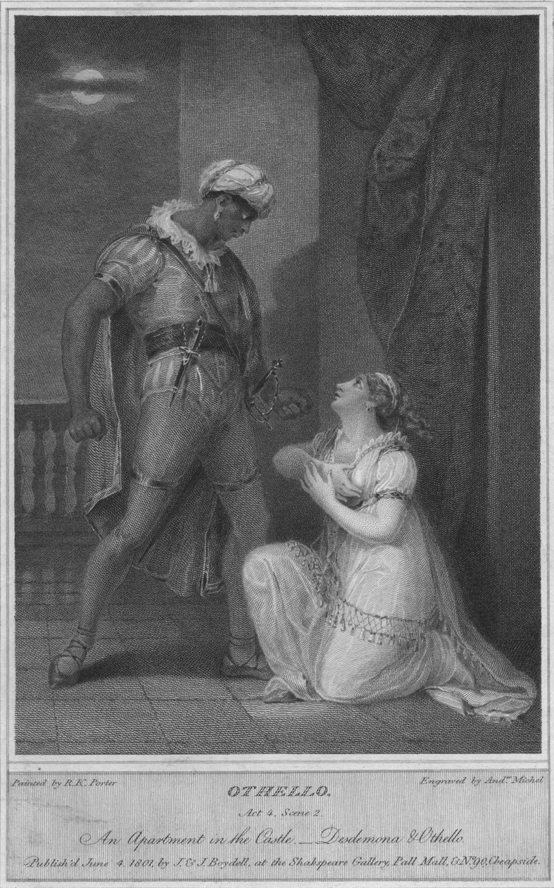 Othello. Akt 4. Scene 2. En lejlighed på slottet. Desdemona og Othello, 1801. af Andrew Michel