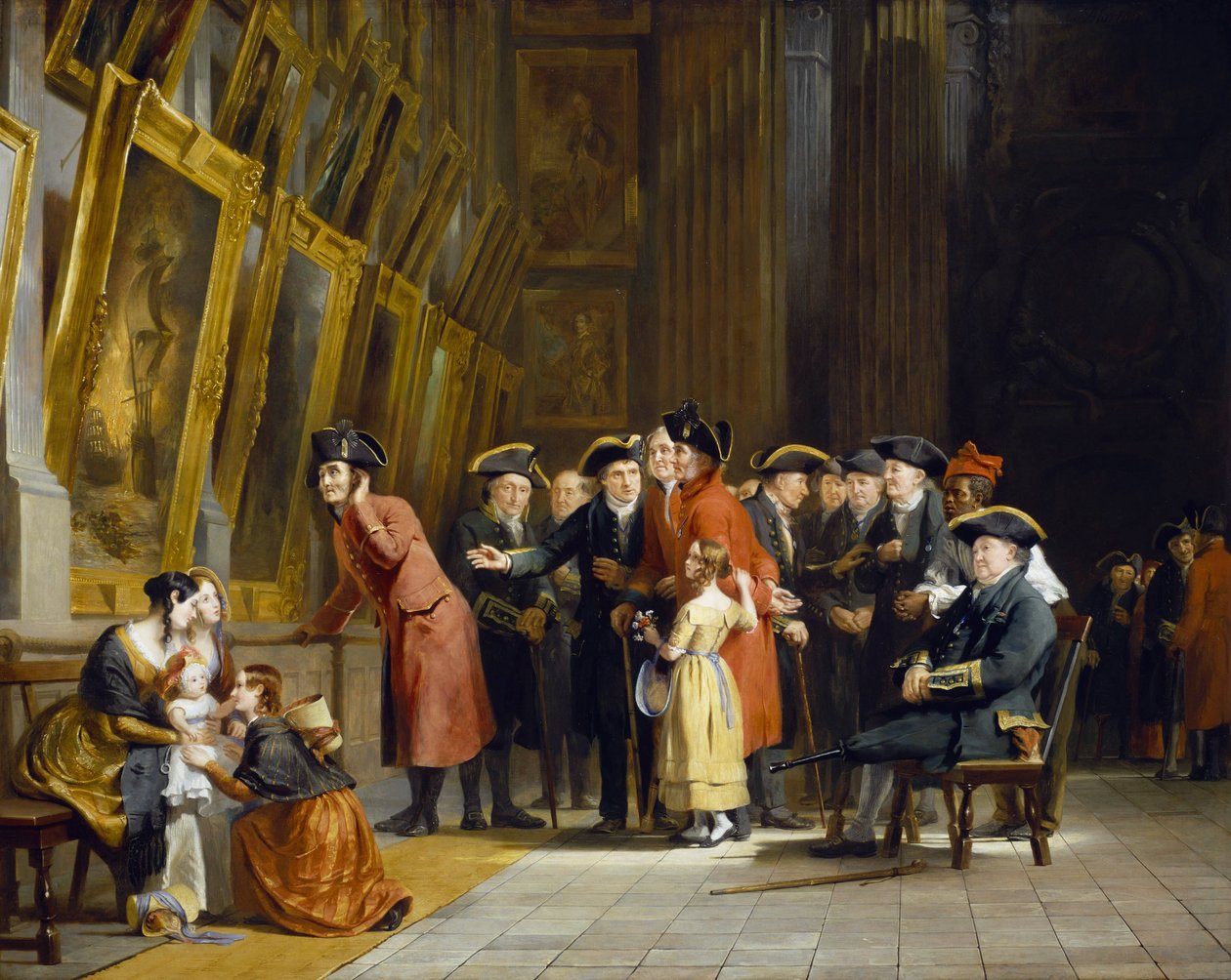 Et møde mellem veteraner fra den britiske hær og flåde, som gjorde tjeneste under Horatio Nelson (1758-1805): Beboere fra Chelsea (klædt i rødt) og Greenwich Hospital (klædt i blåt) besøger marinemalerigalleriet på Greenwich Hospital. af Andrew Morton