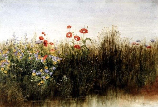 Vilde blomster ved en bæk (akvarel) af Andrew Nicholl