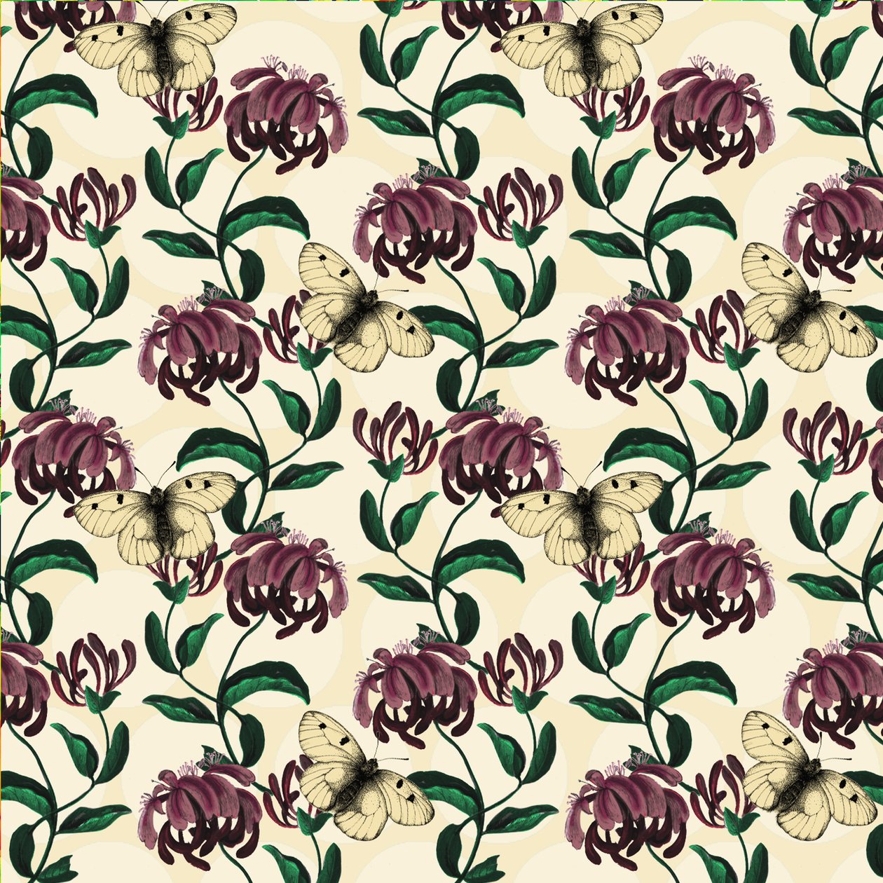 Honeysuckle with Clouded Apollo-light, 2017 (akvarel, blæk, digital) af Andrew Watson
