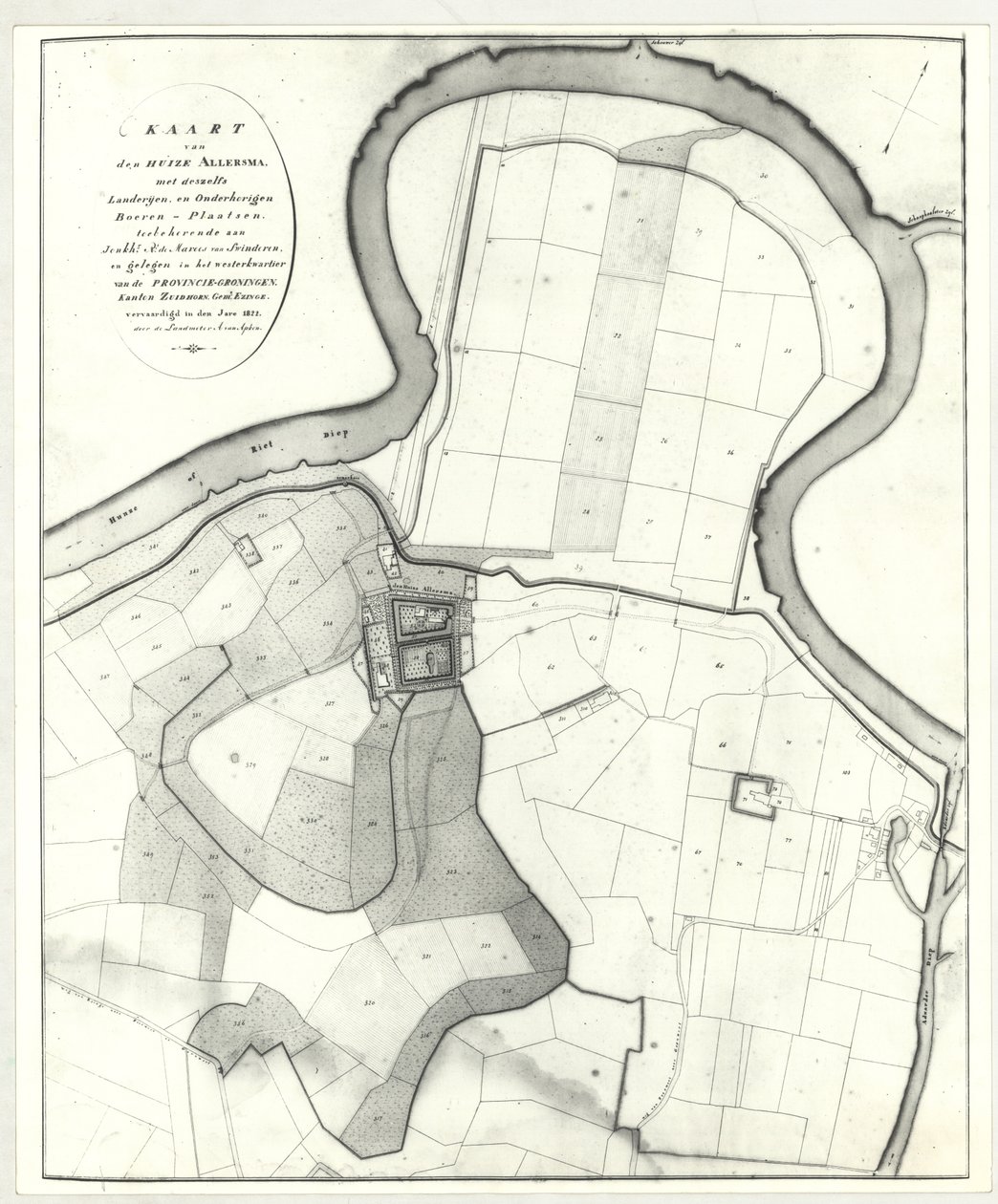 Allersma - kort Apken 1822 af Andries van Apken