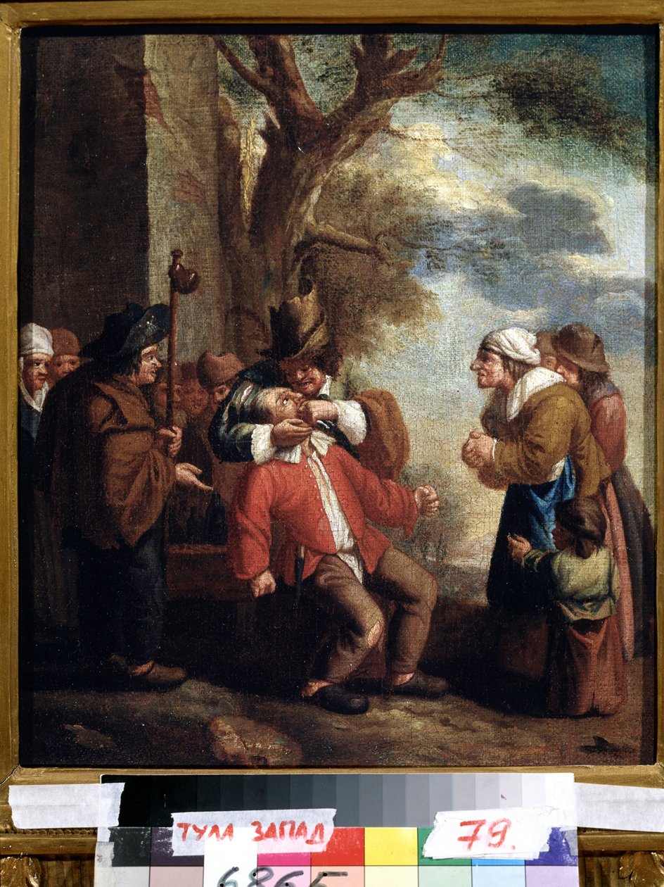 ""Tandtrækkeren eller smerten"" (Tandlæge. Smerte (Fra serien De fem sanser) Maleri af Andries Dirksz Both (1608-1641) 1600-tallets statskunstmuseum Tula Rusland af Andries Both