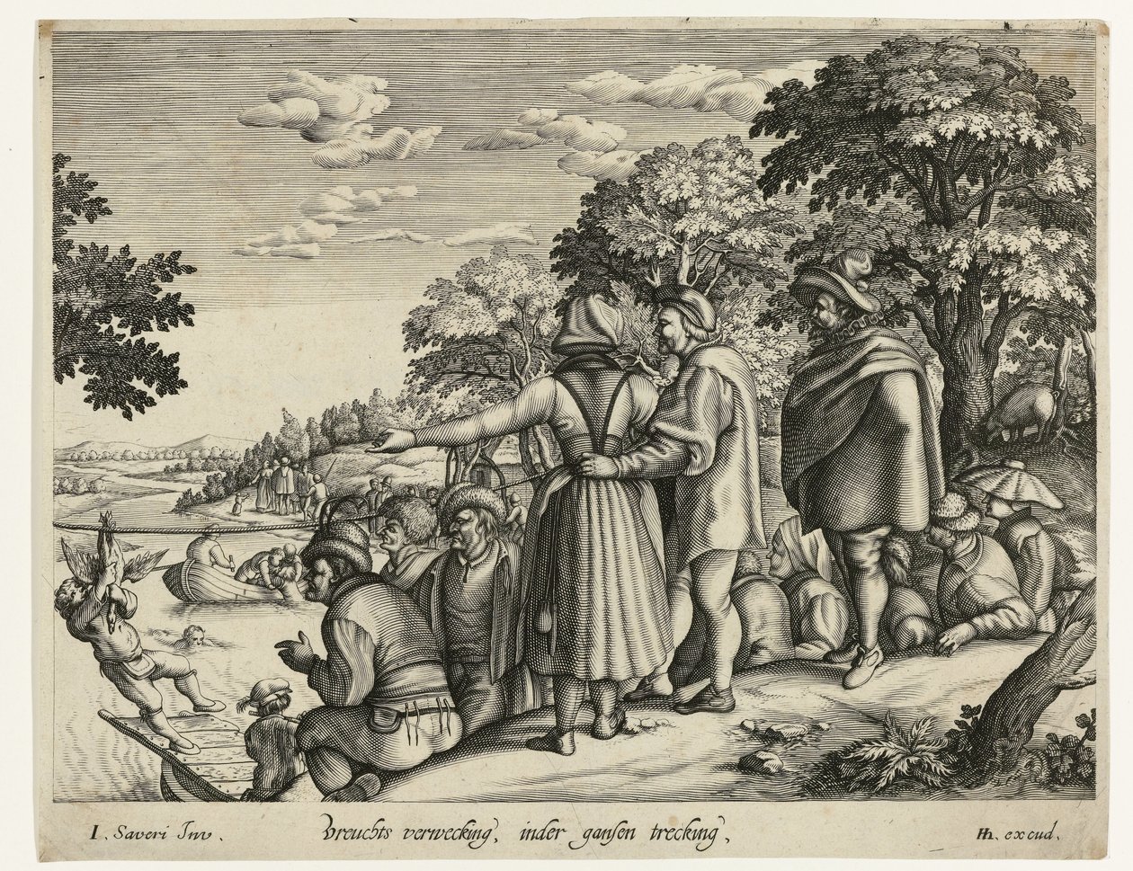 tegne gås Frugtbar avl, inder helvandring (titel på objekt) af Andries Jacobsz. Stock