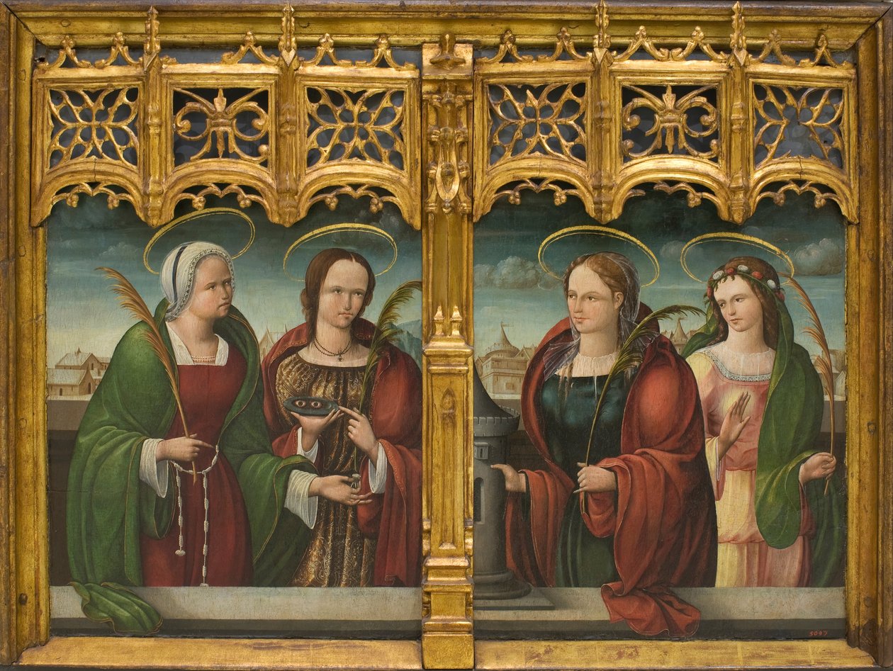 De hellige Apollonia, Lucy og Barbara og en anden hellig martyr af Andrés de Melgar