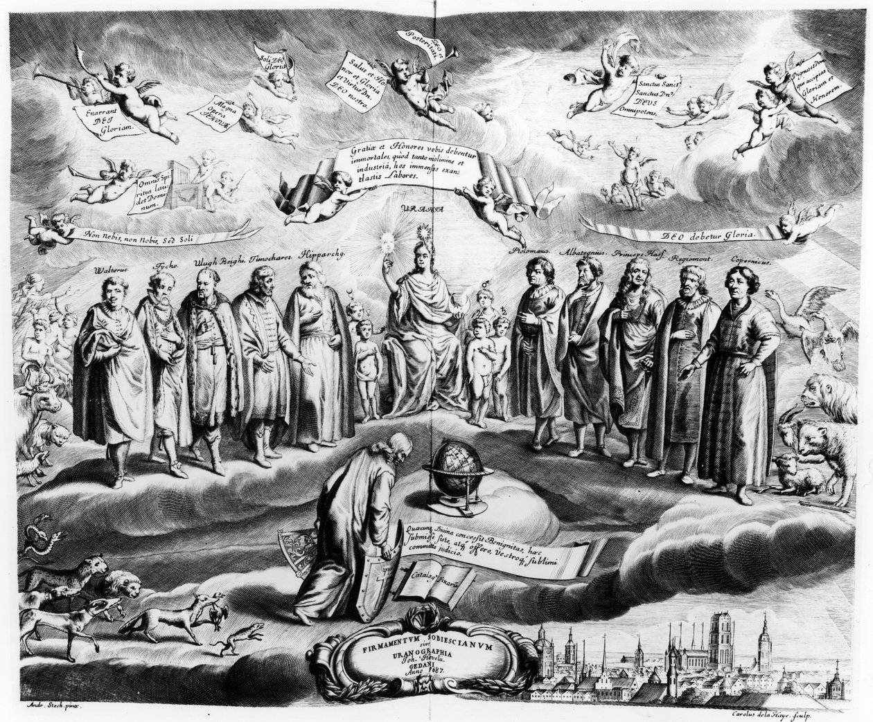 Firmmentum Sobiescianum eller, Uranographia, af Johannes Hevelius (1611-87), indgraveret af Charles de la Haye, pub. i 1687 af Andrzej Stech