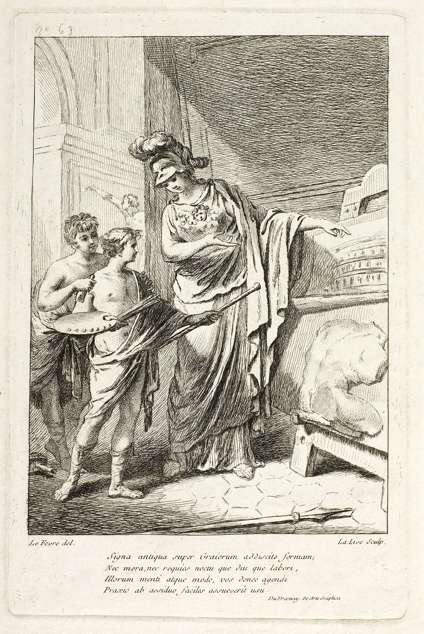 Minerva Teaching a Young Artist, illustration til Catalog historique du Cabinet af Mariette af Ange Laurent de Lalive de Jully