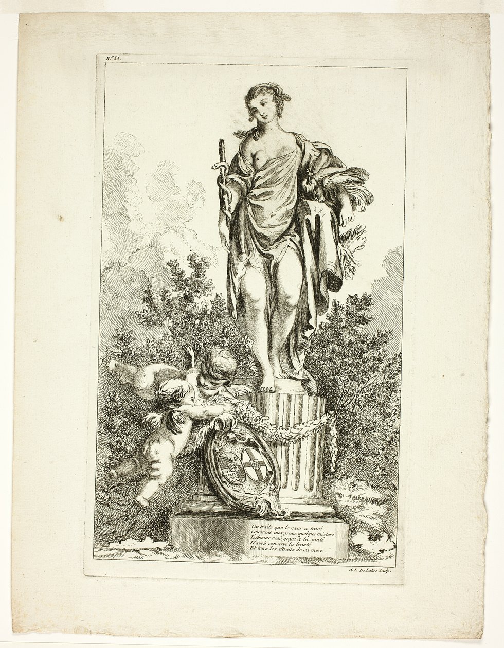 To elskere takker statuen af sundhed af Ange Laurent de Lalive de Jully
