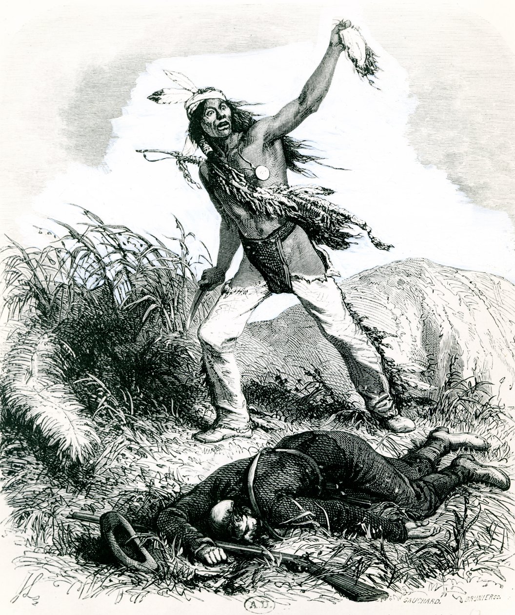 Indianer skalperer den døde fjende, 1867 af Ange Louis 1815 72 after Janet