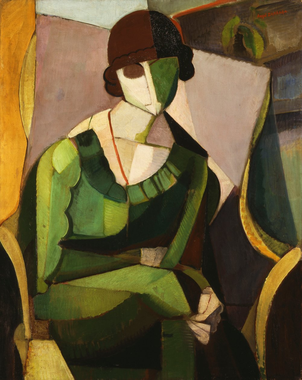 Portræt af en dame i grønt; Portræt af Lady in Green af Ángel Zárraga