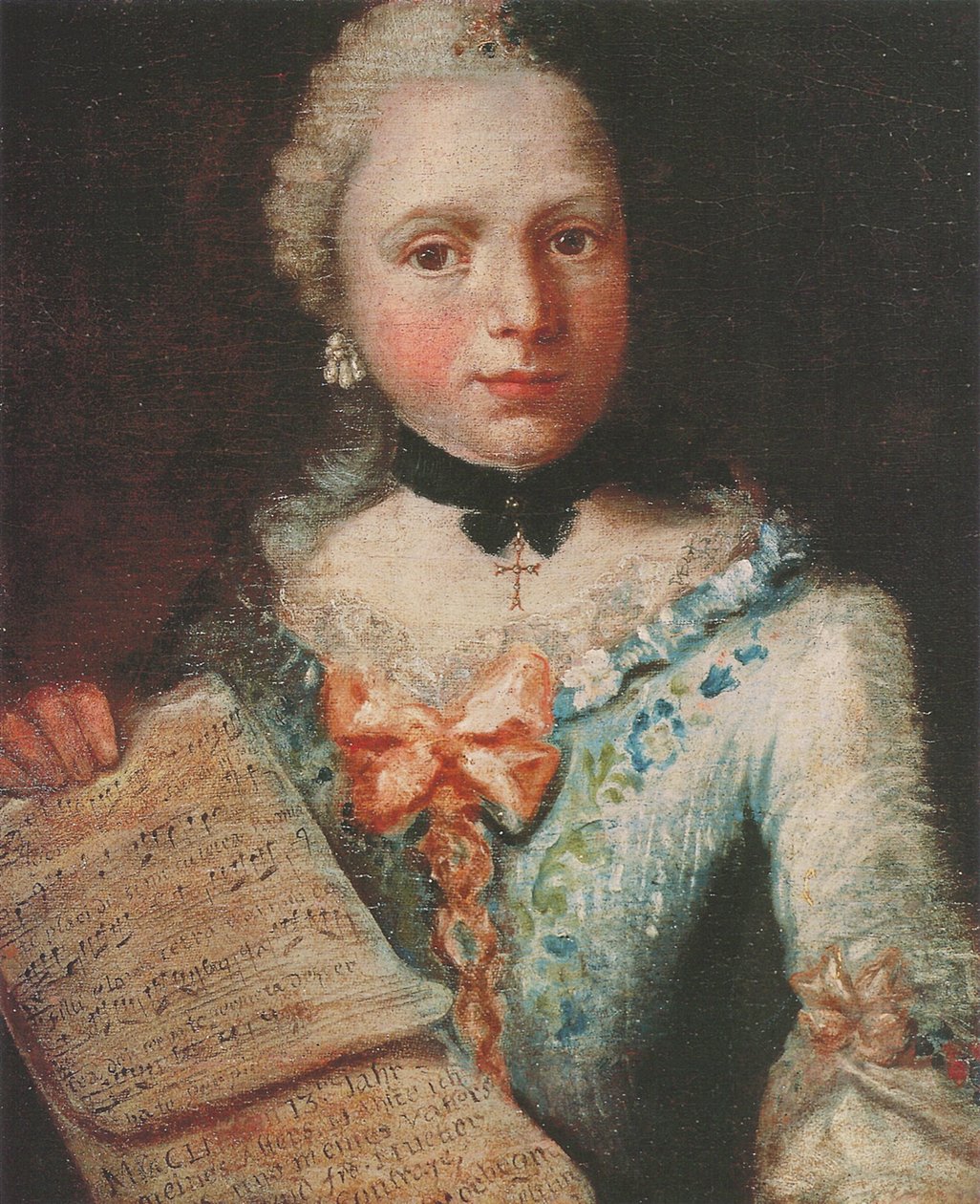 Selvportræt som sanger, der holder et noteark af Angelica Kauffmann