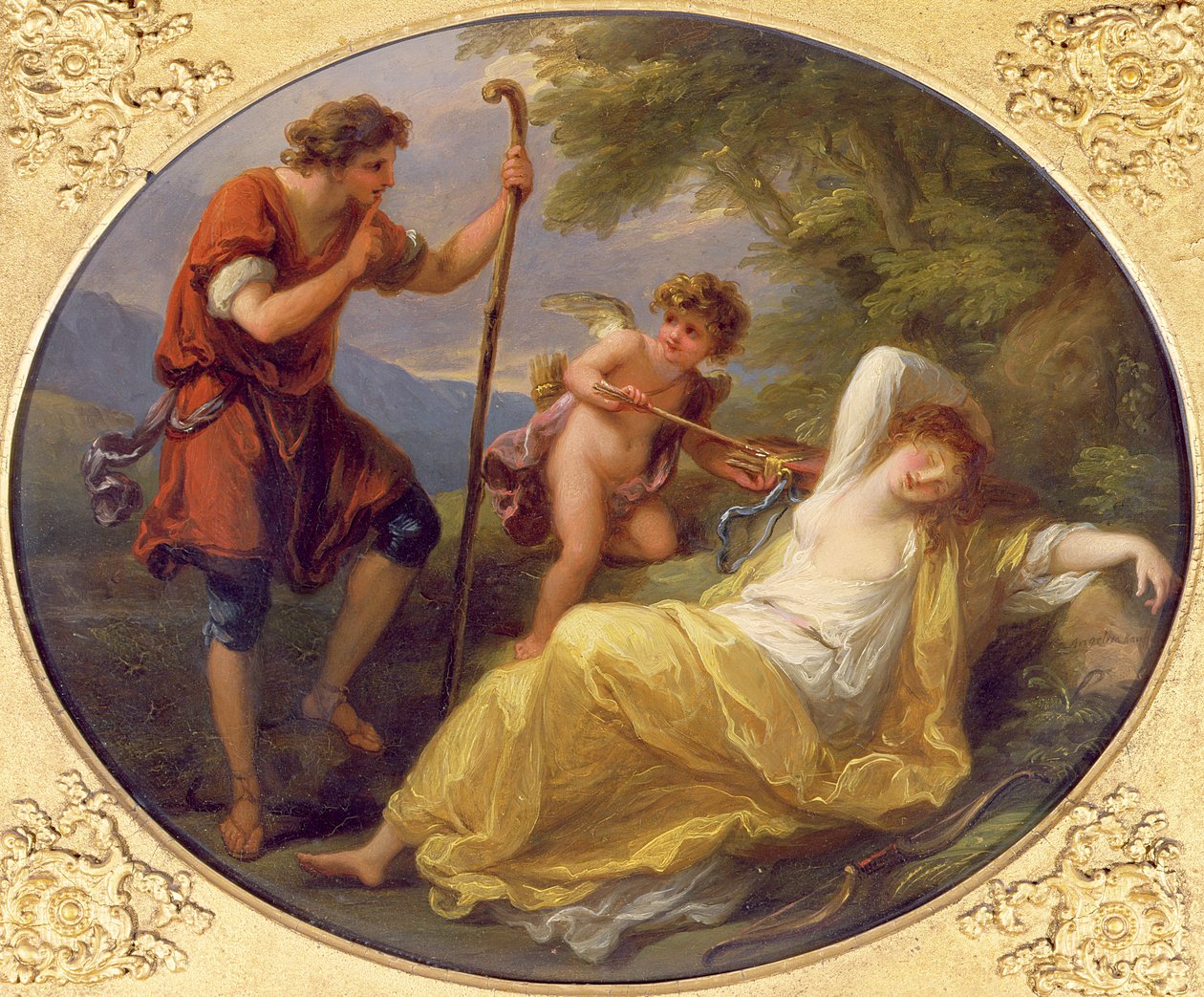 En sovende nymfe set af en hyrde, 1780 (olie på kobber) af Angelica Kauffmann