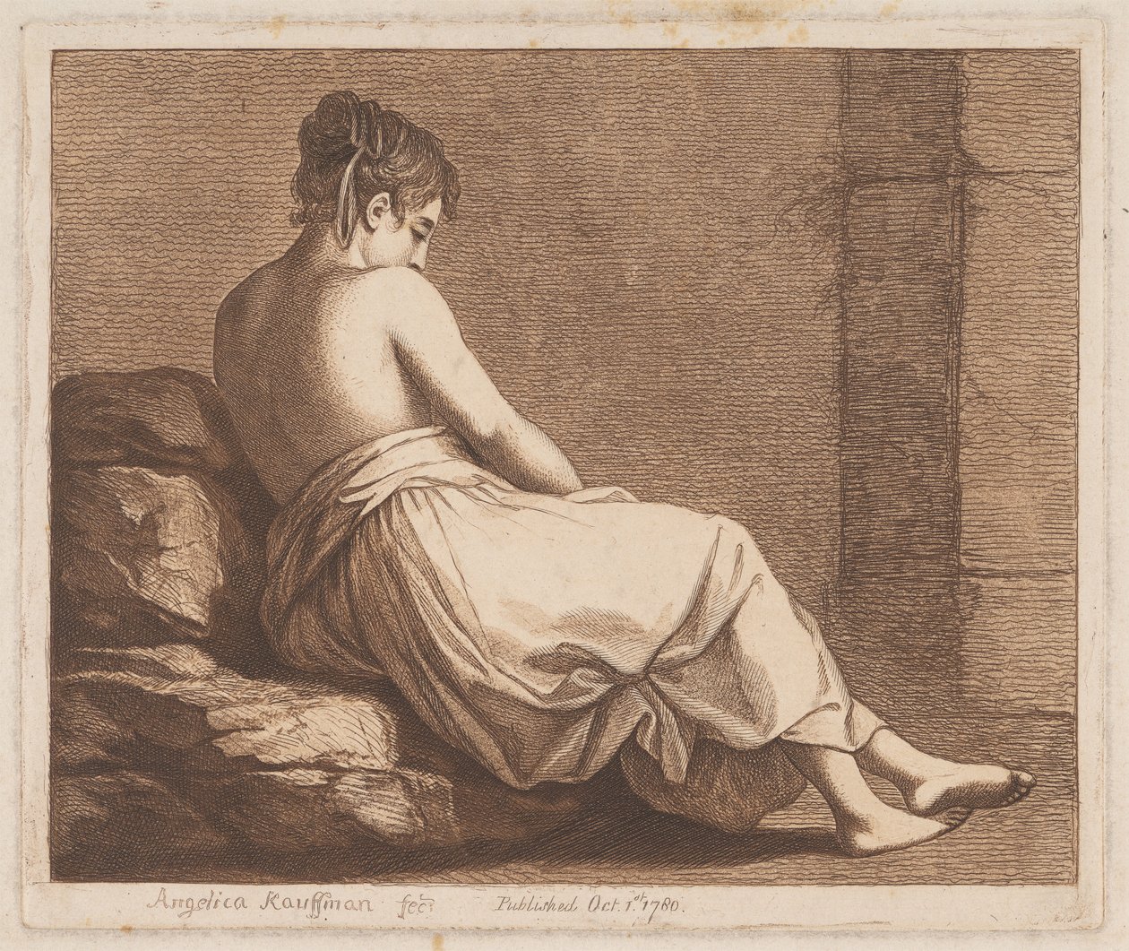 En kvinde siddende på sten af Angelica Kauffmann