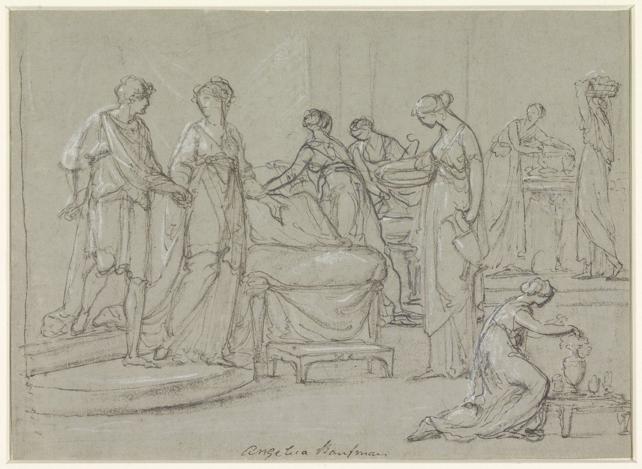 Brud og brudgom træder ind i et brudekammer af Angelica Kauffmann