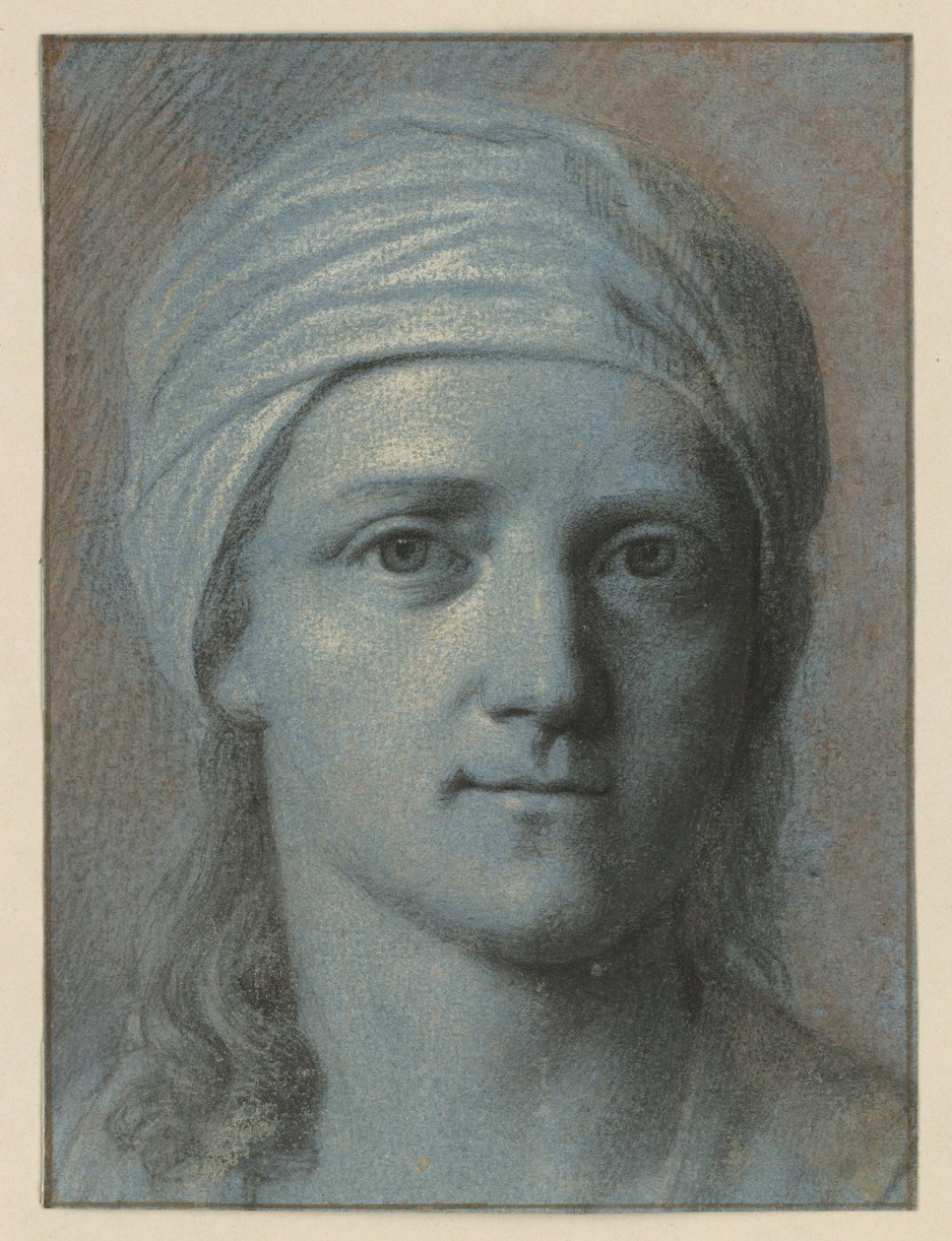 Kvindehoved set forfra, med turban af Angelica Kauffmann
