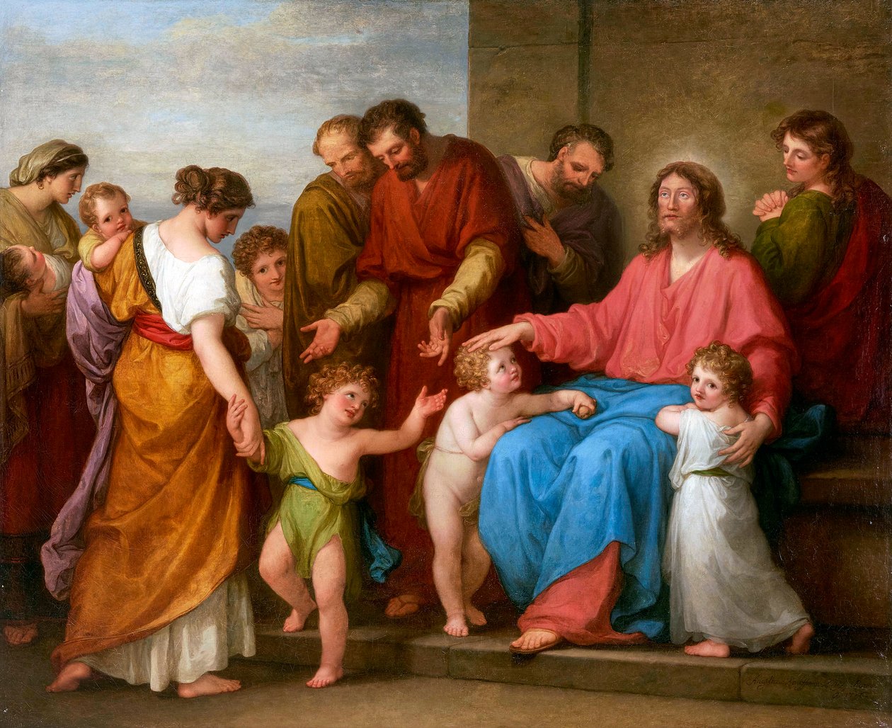 Jesus Kristus velsigner børnene (lad de små børn komme til mig) - Kristus velsigner børnene (Lad de små børn komme til mig) - Angelika Kauffmann (1741-1807). olie på lærred af Angelica Kauffmann