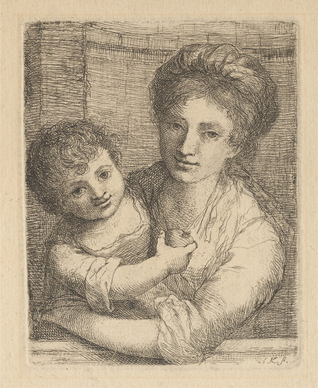 Mor, der holder et barn med et æble af Angelica Kauffmann