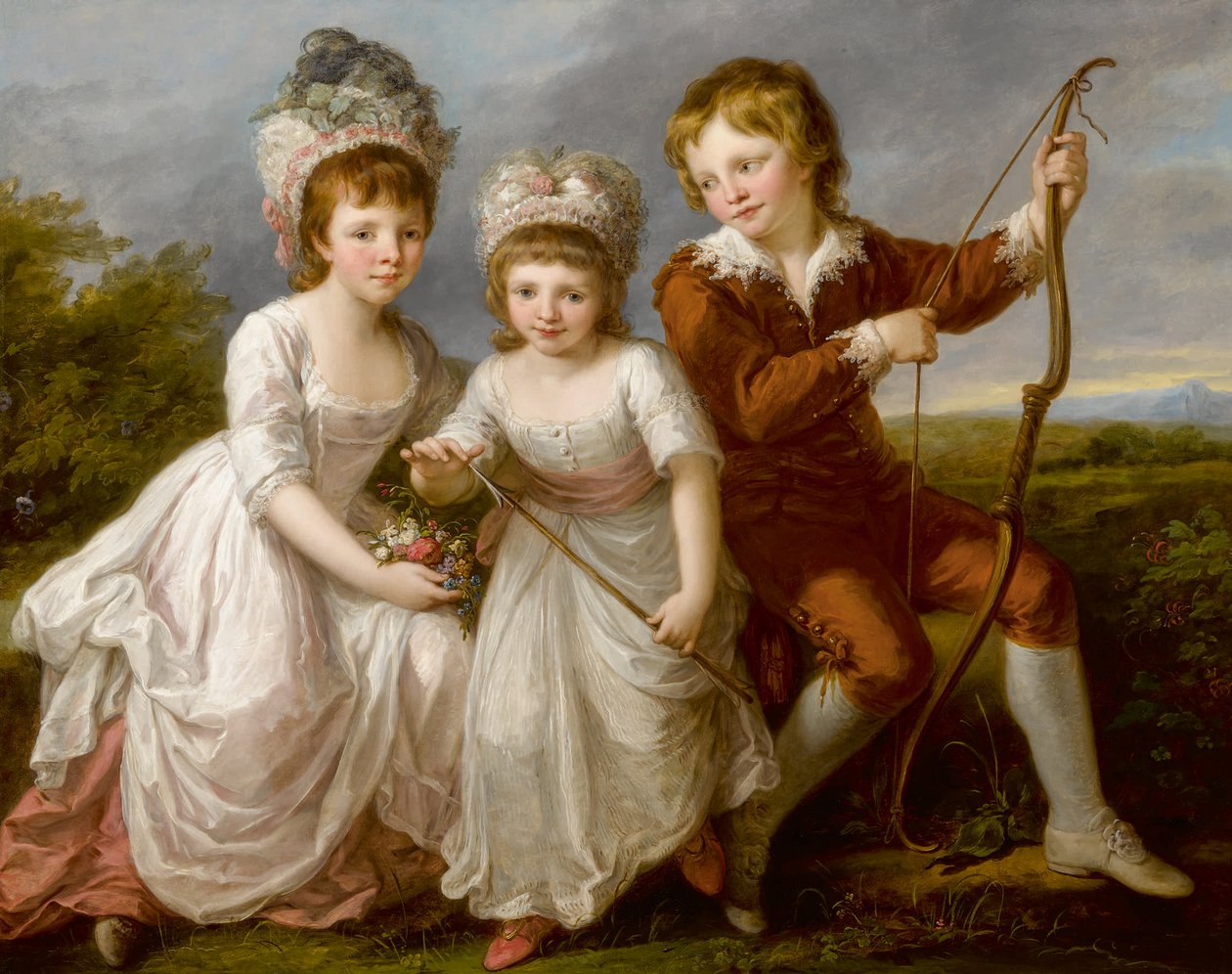 Portræt af Lady Georgiana Spencer, Henrietta Spencer og George Viscount Althorp, ca. 1766. af Angelica Kauffmann