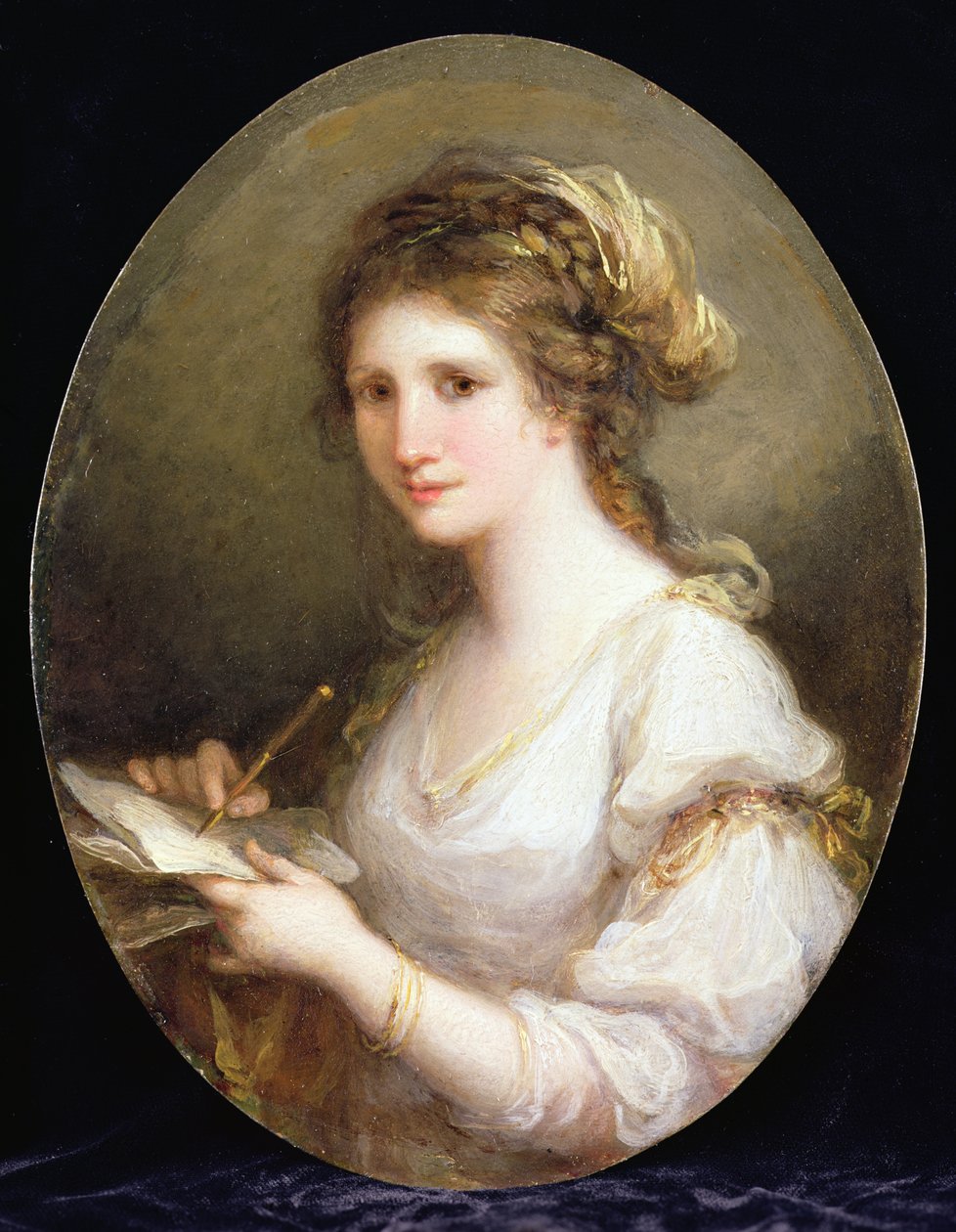 Portræt af en dame, muligvis et selvportræt (olie på kobber) af Angelica Kauffmann